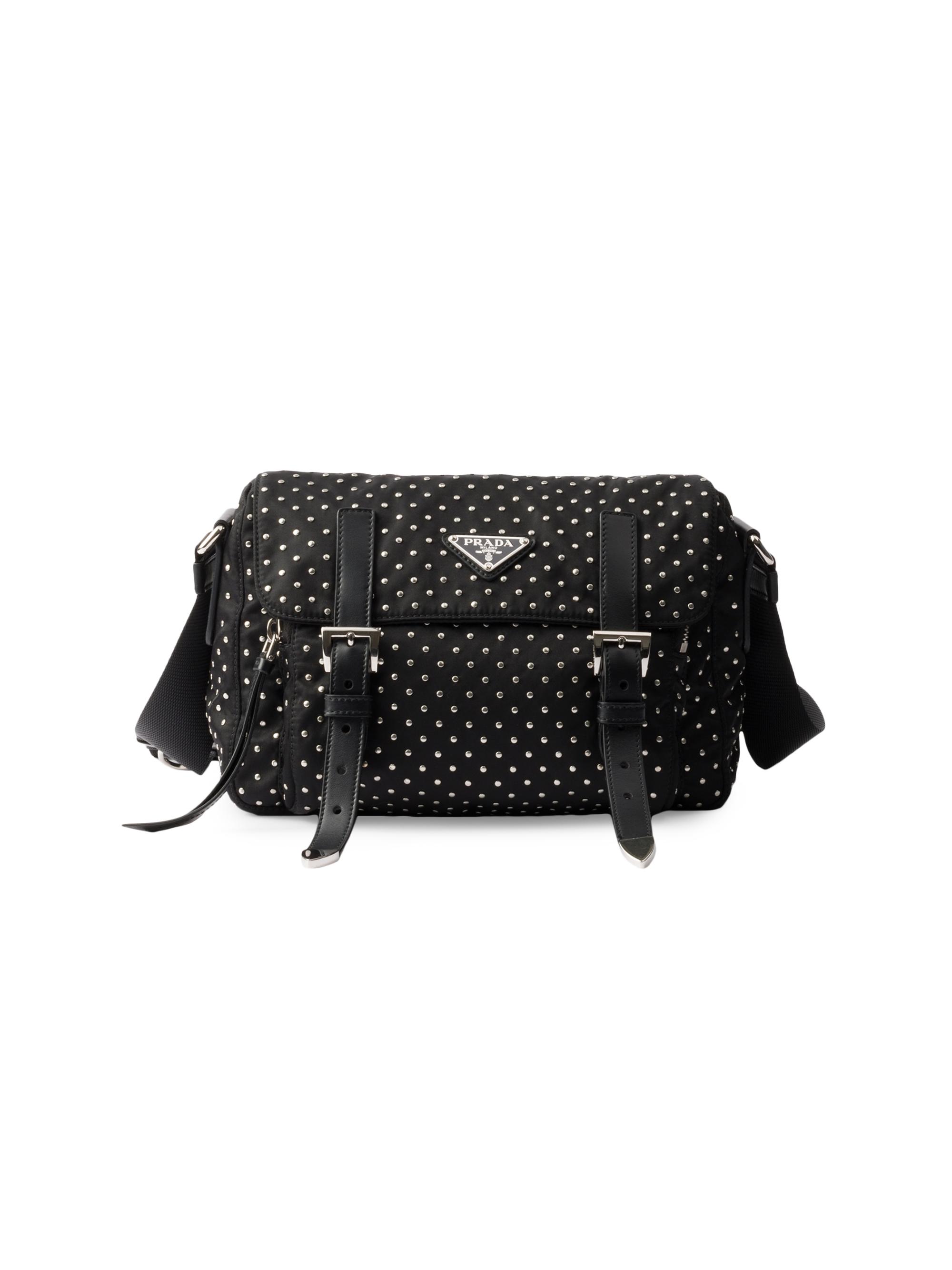 Prada Women's Re-Nylon Shoulder Bag with Studs - Black