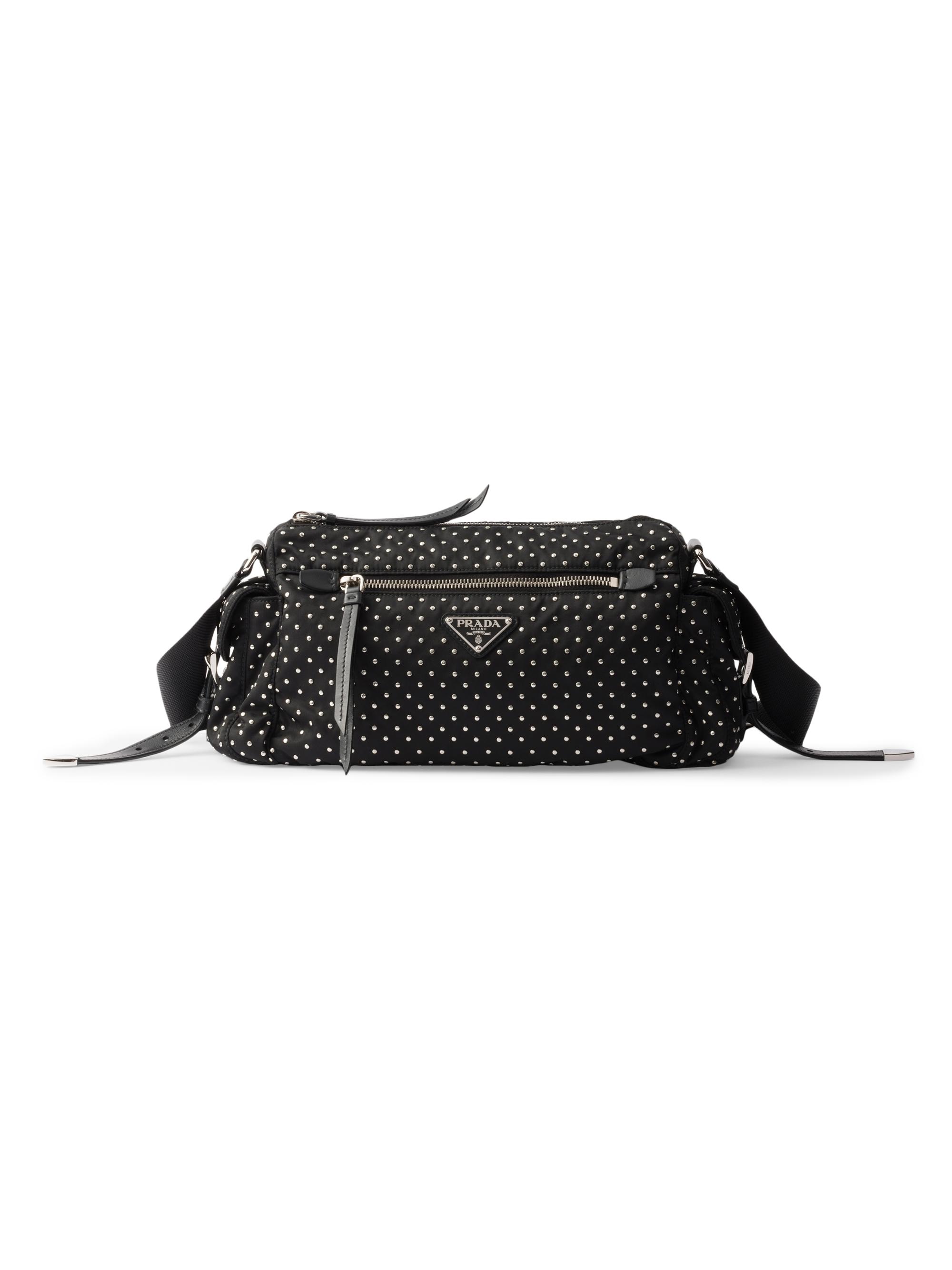 Prada Women's Re-Nylon Shoulder Bag with Studs - Black