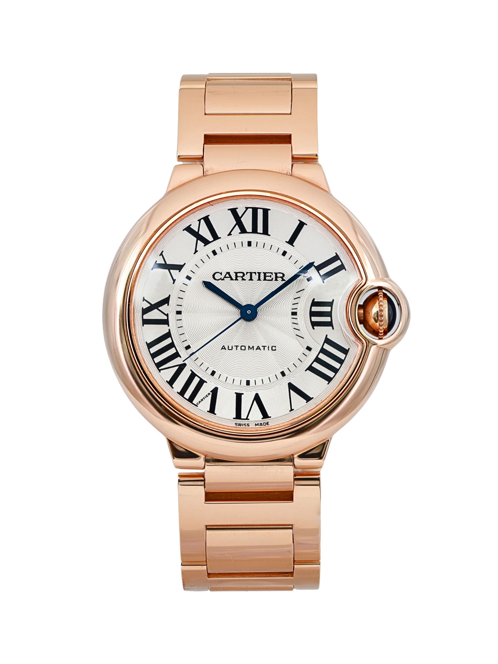 Cartier Men's Pre-Owned Ballon Bleu 42MM 18K Rose Gold Silver Dial, Rose Gold Bracelet Watch - Gold