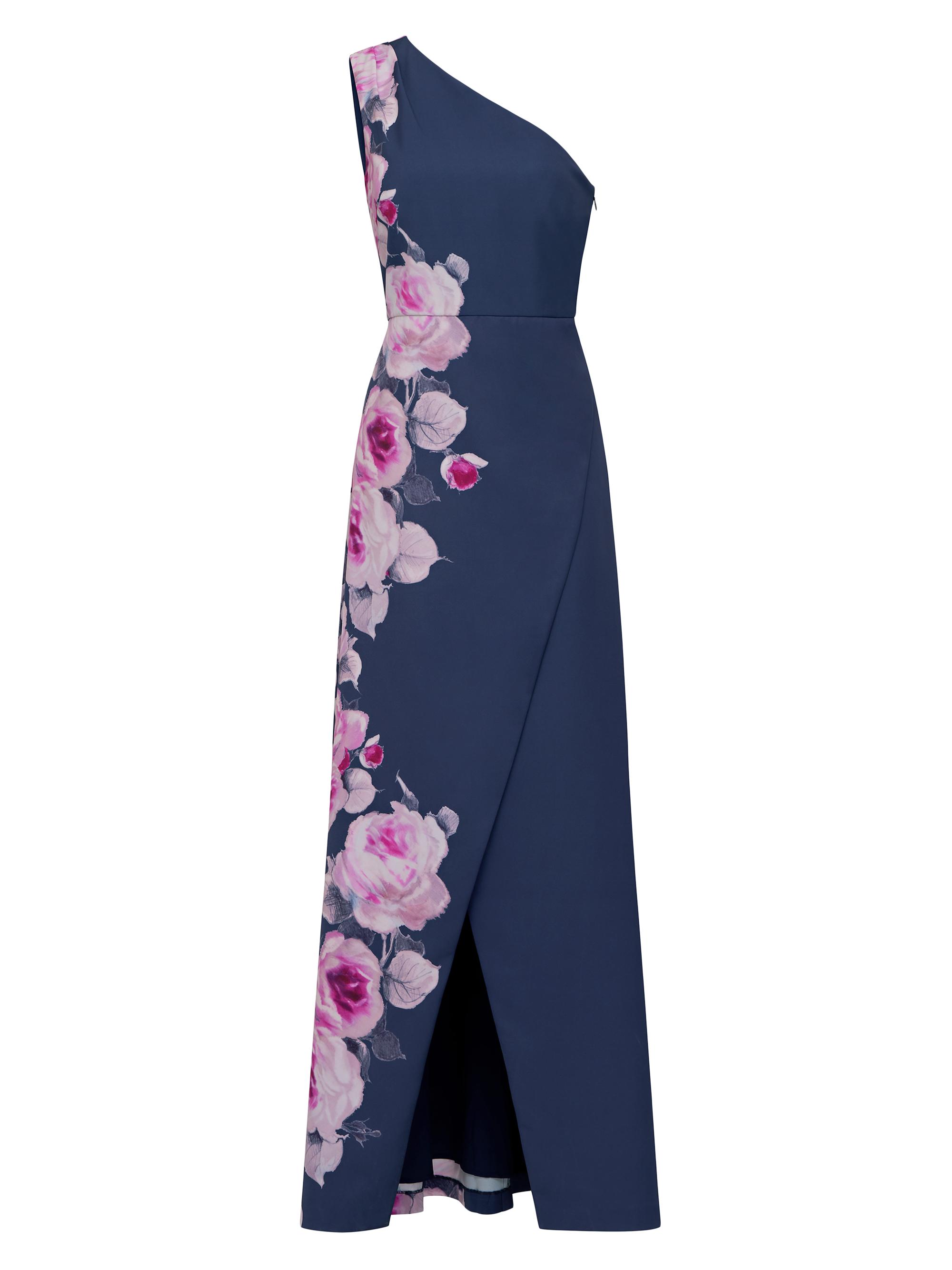 Kay Unger Women's Carissa Floral One-Shoulder Gown - Deep Navy