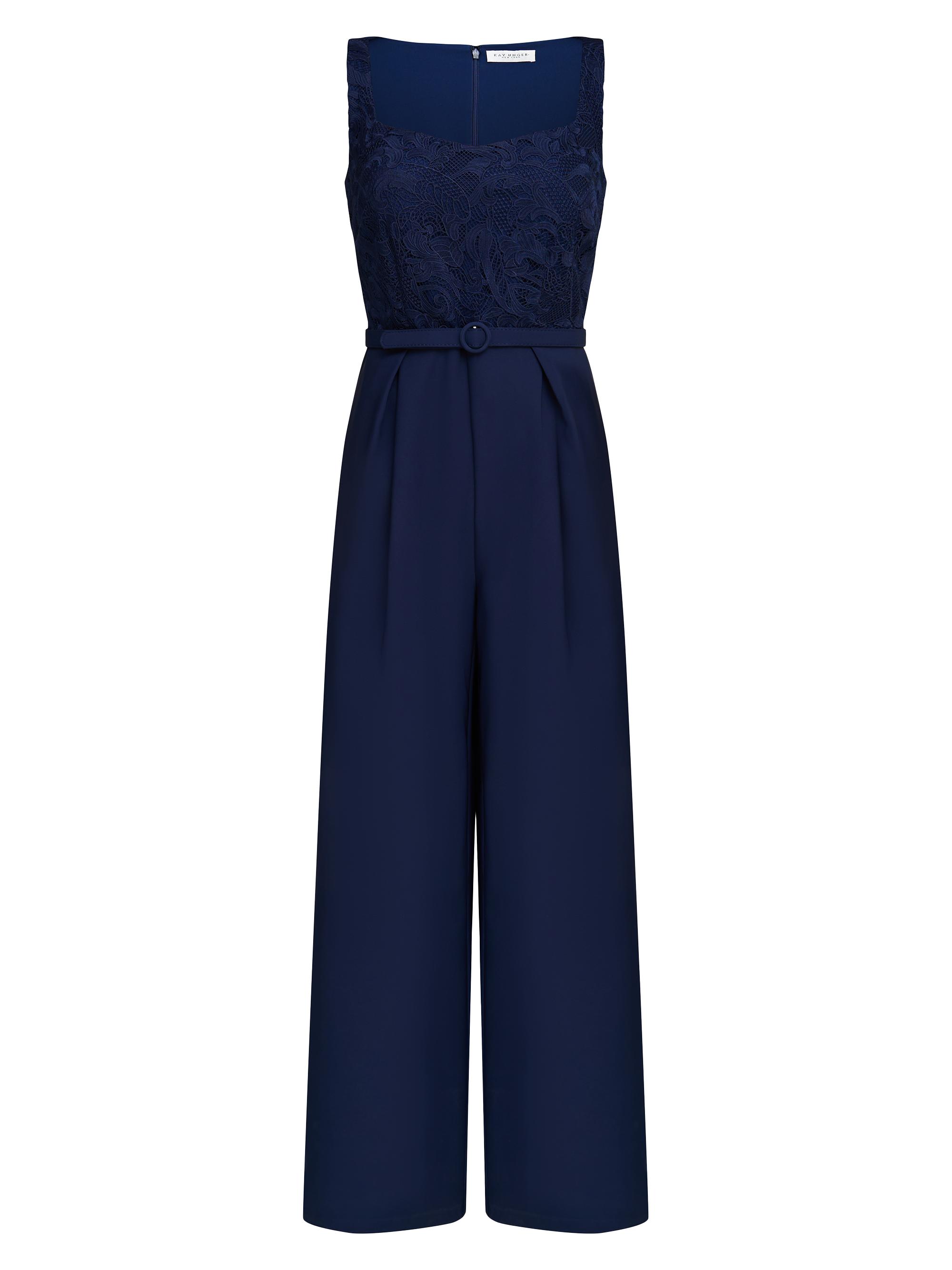 Kay Unger Women's Liza Lace Sleeveless Jumpsuit - Midnight Blue