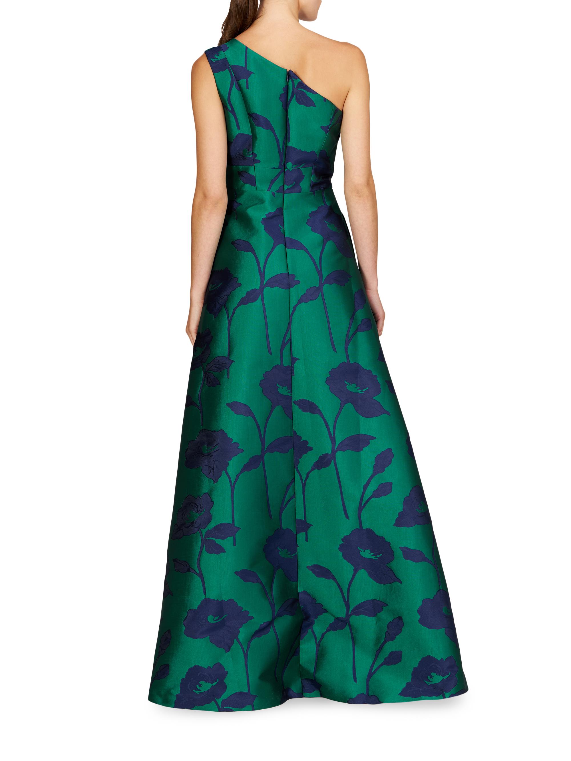 Kay Unger Tiara Floral Jacqaurd One-Shoulder Gown | Saks