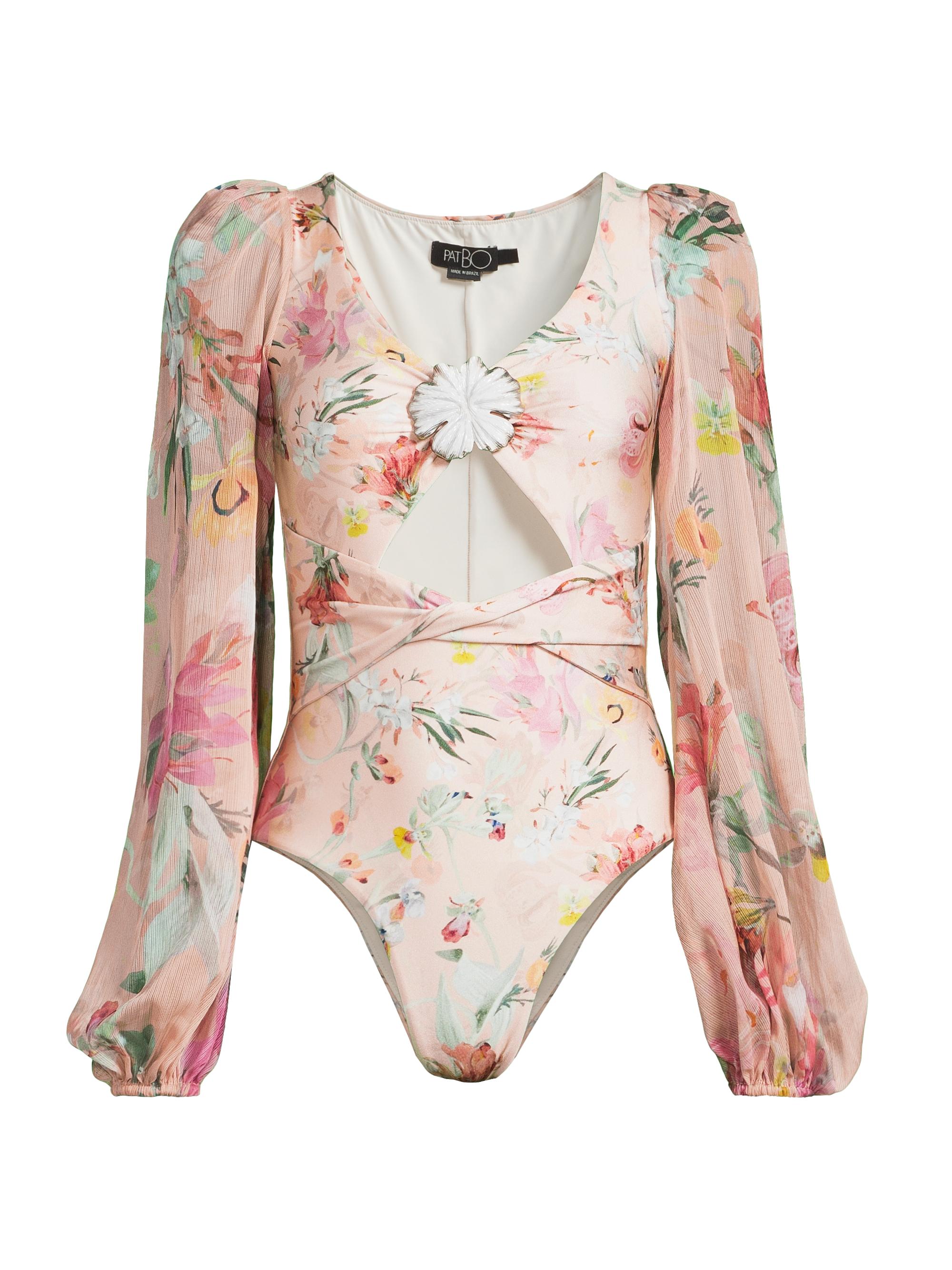 PatBO Women's Lily Flower Puff Sleeve Cut-Out Swimsuit - Orange