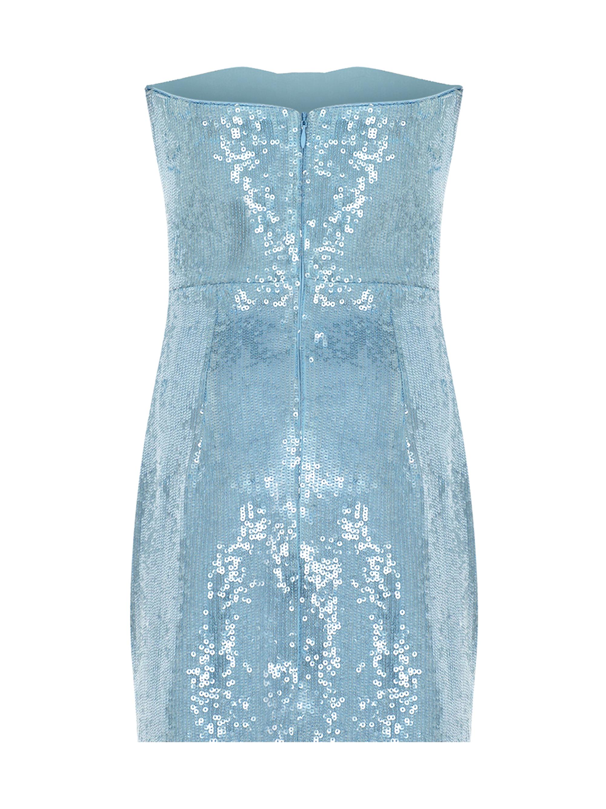 The New Arrivals Ilkyaz Ozel Women's Sisu Sequined Bow Strapless Minidress - Sparkling Azure - Size 8