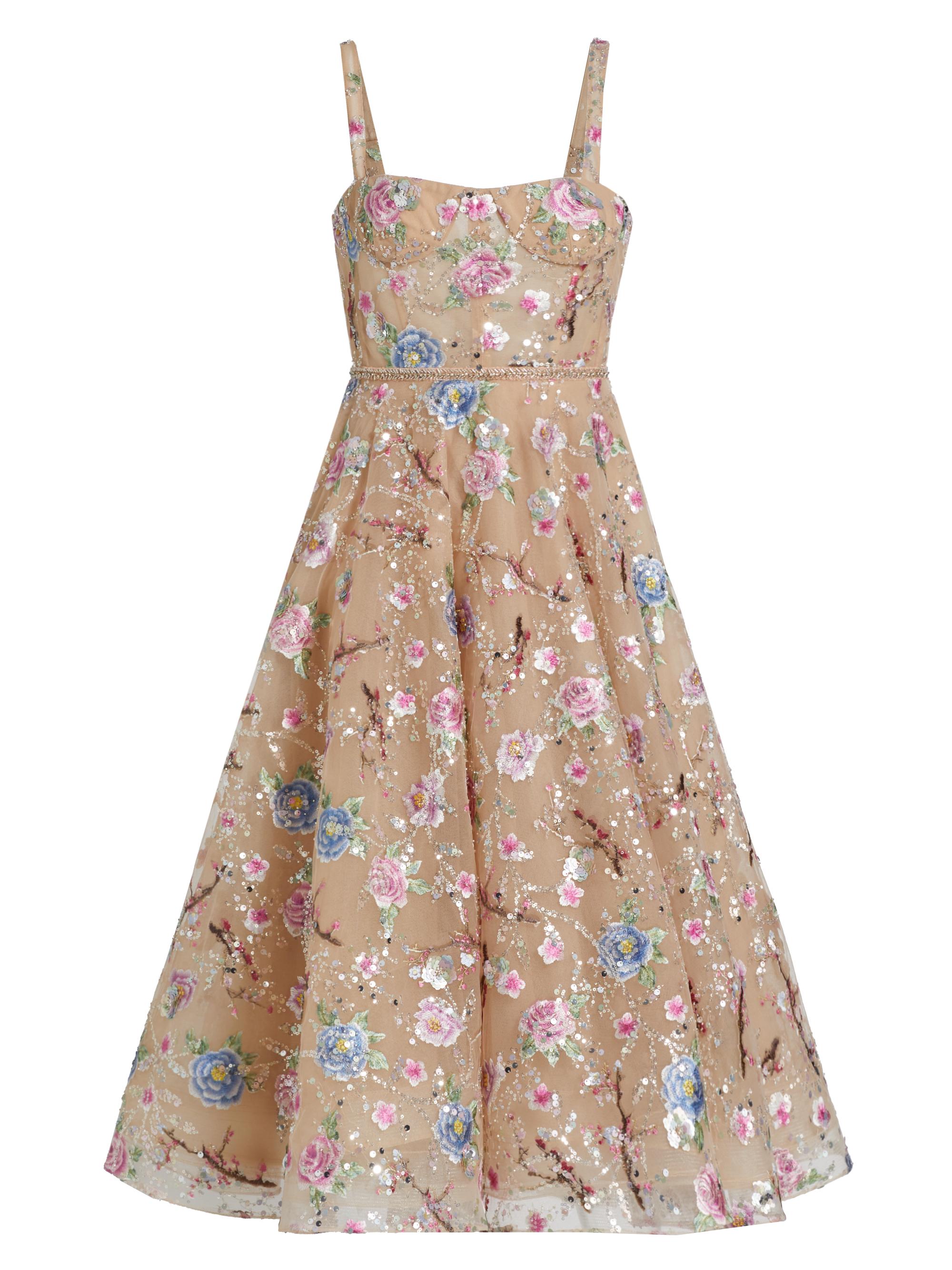 Bronx and Banco Women's Mademoiselle Embroidered Floral Midi-Dress - Gold Multi