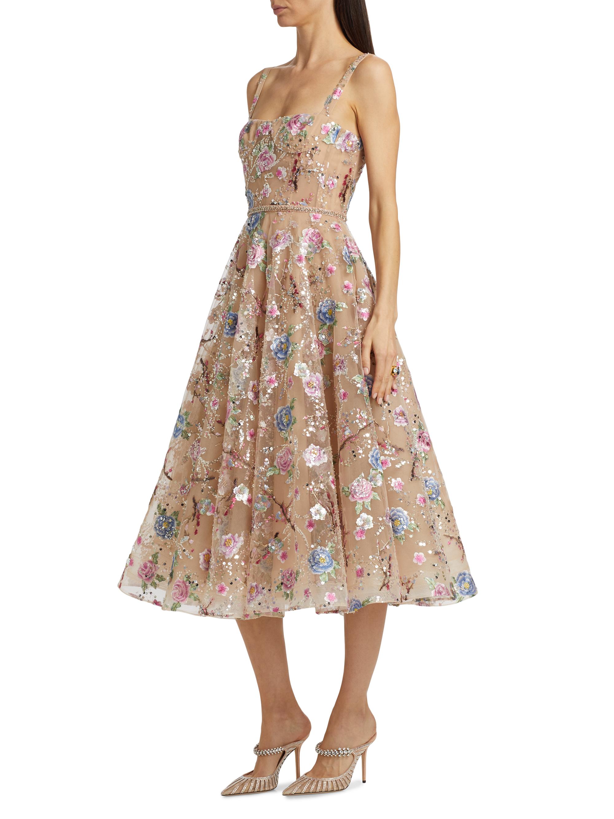 3d flower embroidered dress Fairycore Floral Formal Dress with 3D Flowers & Tulle Sleeves – Viniodress main image 0