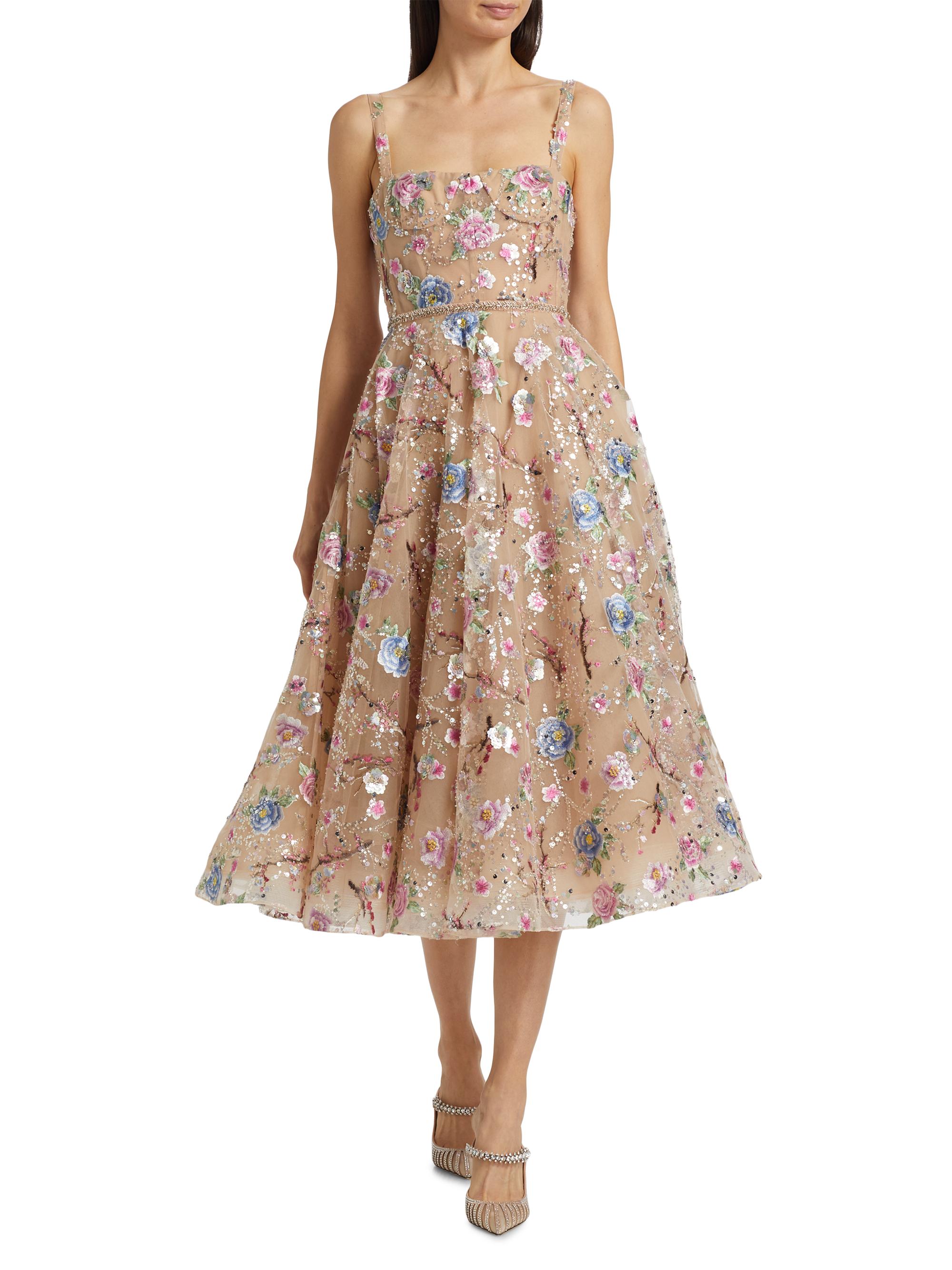 formal dark brown dress FLORAL HAZE CORAL MIDI DRESS main image 1