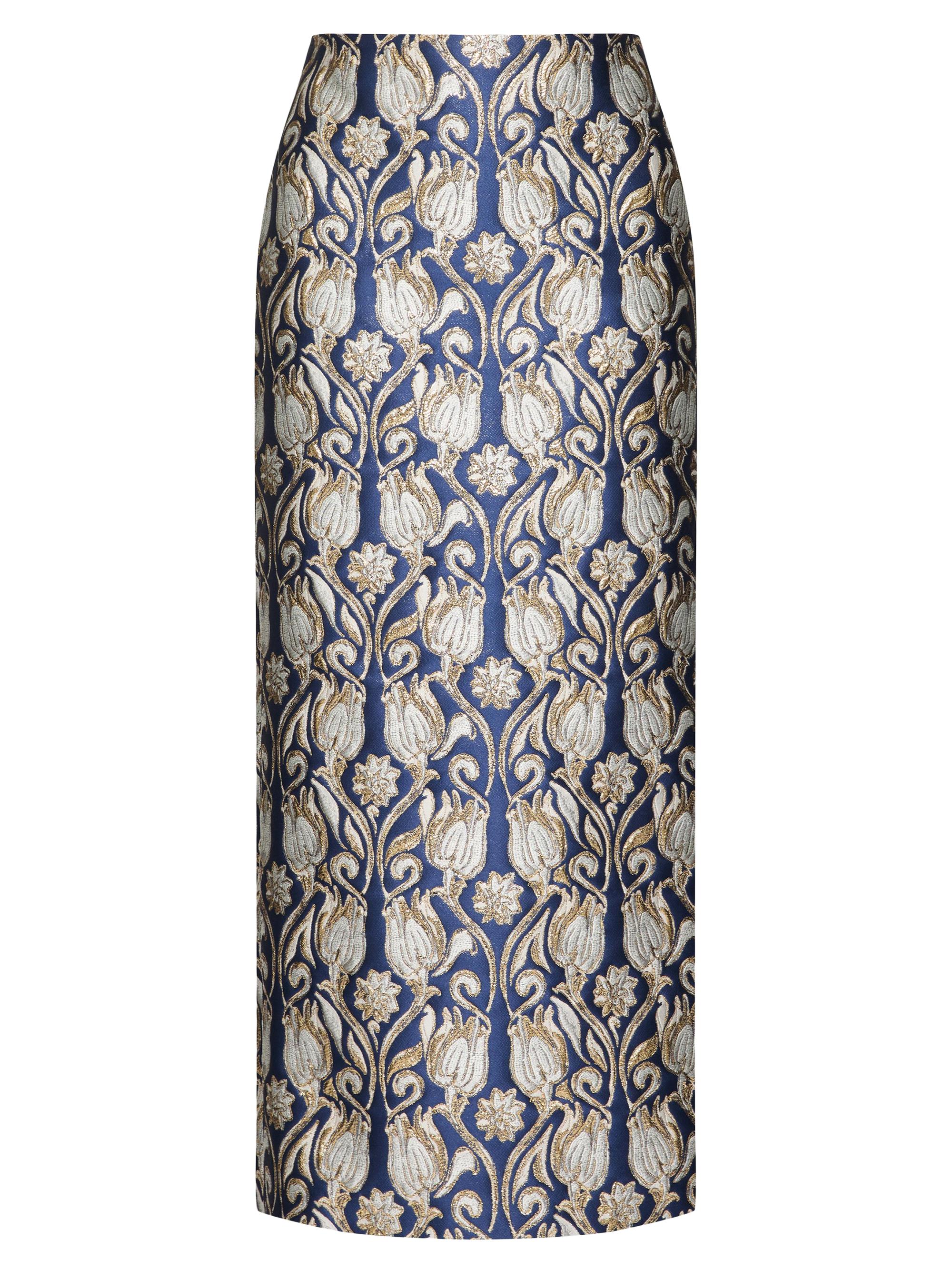 Valentino Garavani Women's Metamorphos Tulips Brocade Midi Skirt - Blue Gold