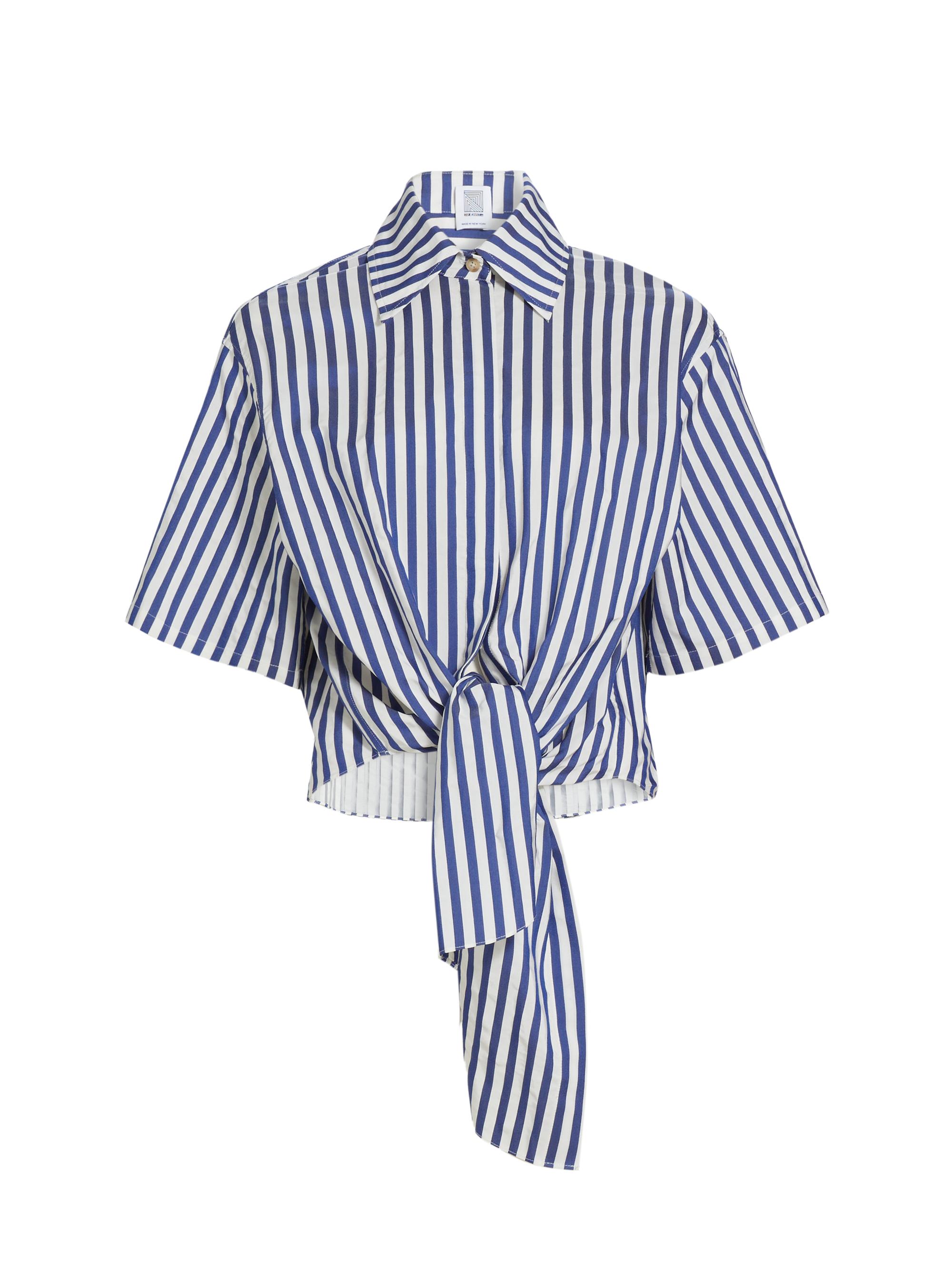 Rosie Assoulin Women's Tie Me Up Striped Jacquard Self-Sash Shirt - Blue Stripe
