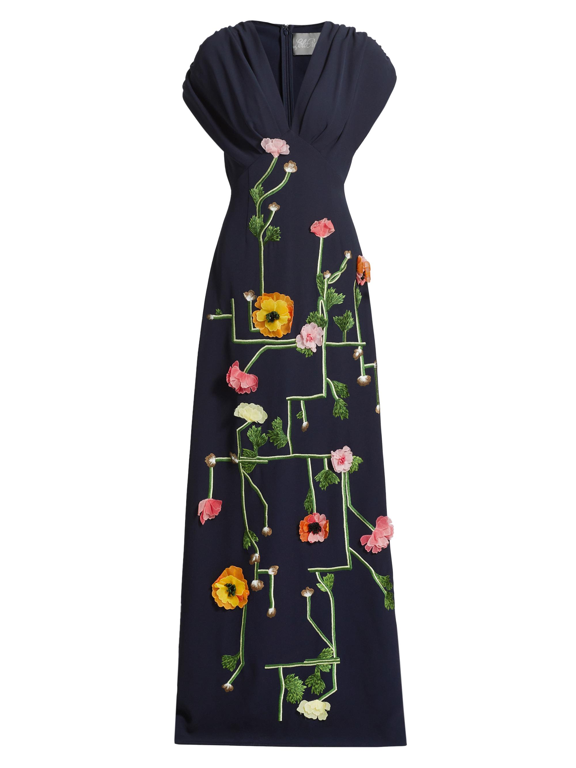 Lela Rose Women's Charlotte Floral Embroidered Gown - Navy