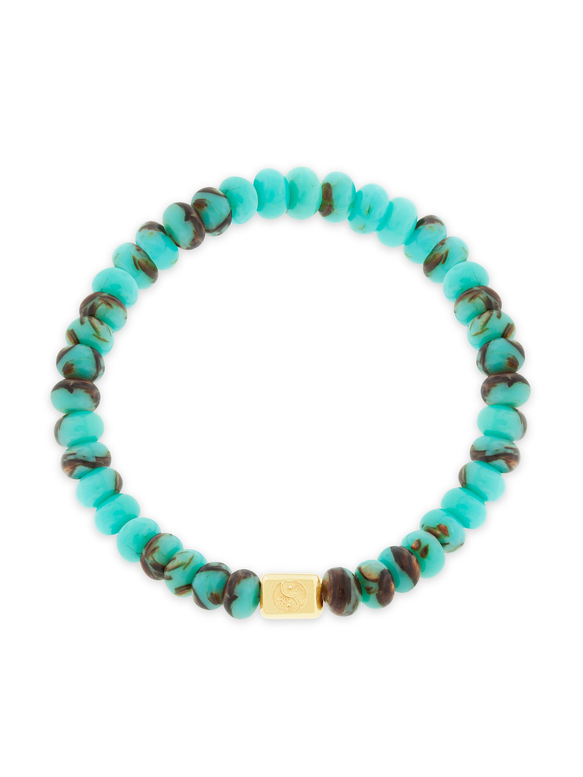 Luis Morais Men's Eye Of The Idol Ying Yang 14K Yellow Gold & Jasper Bead Bracelet - Yin Yang Copper Jasper