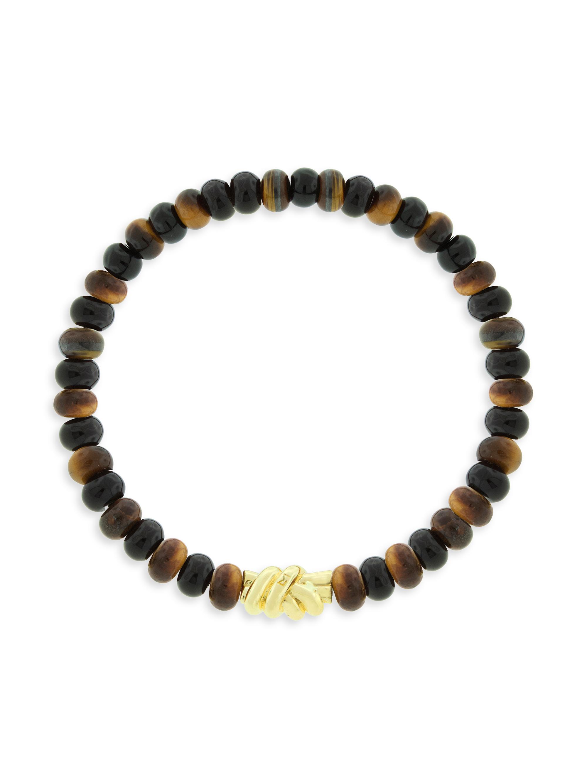 Luis Morais Men's Eye Of The Idol 14K Gold, Onyx & Tiger's Eye Double Knot Bead Bracelet - Tigers Eye