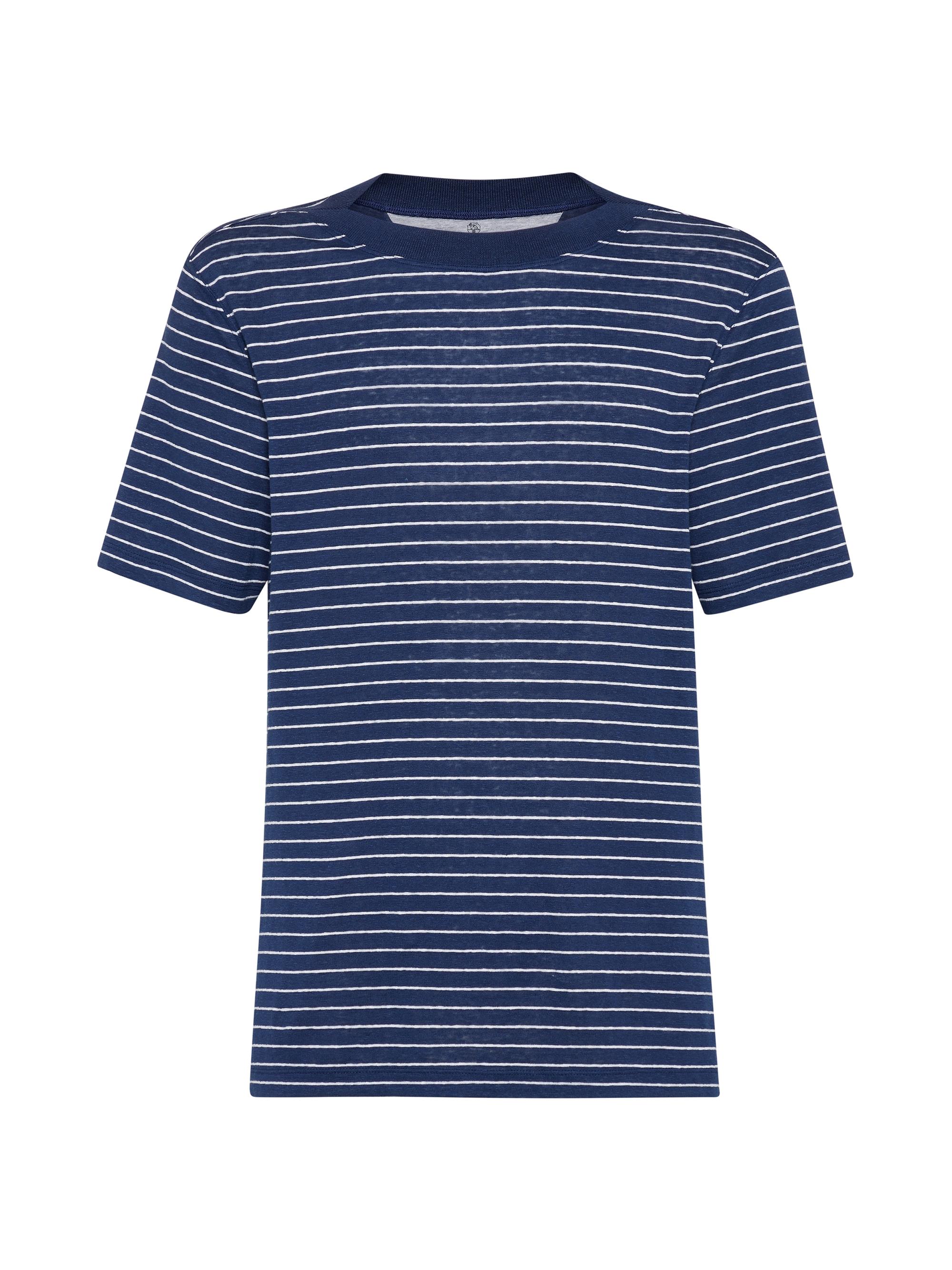 Brunello Cucinelli Men's Striped Linen Stretch Jersey Boat-Neck T-Shirt - Black