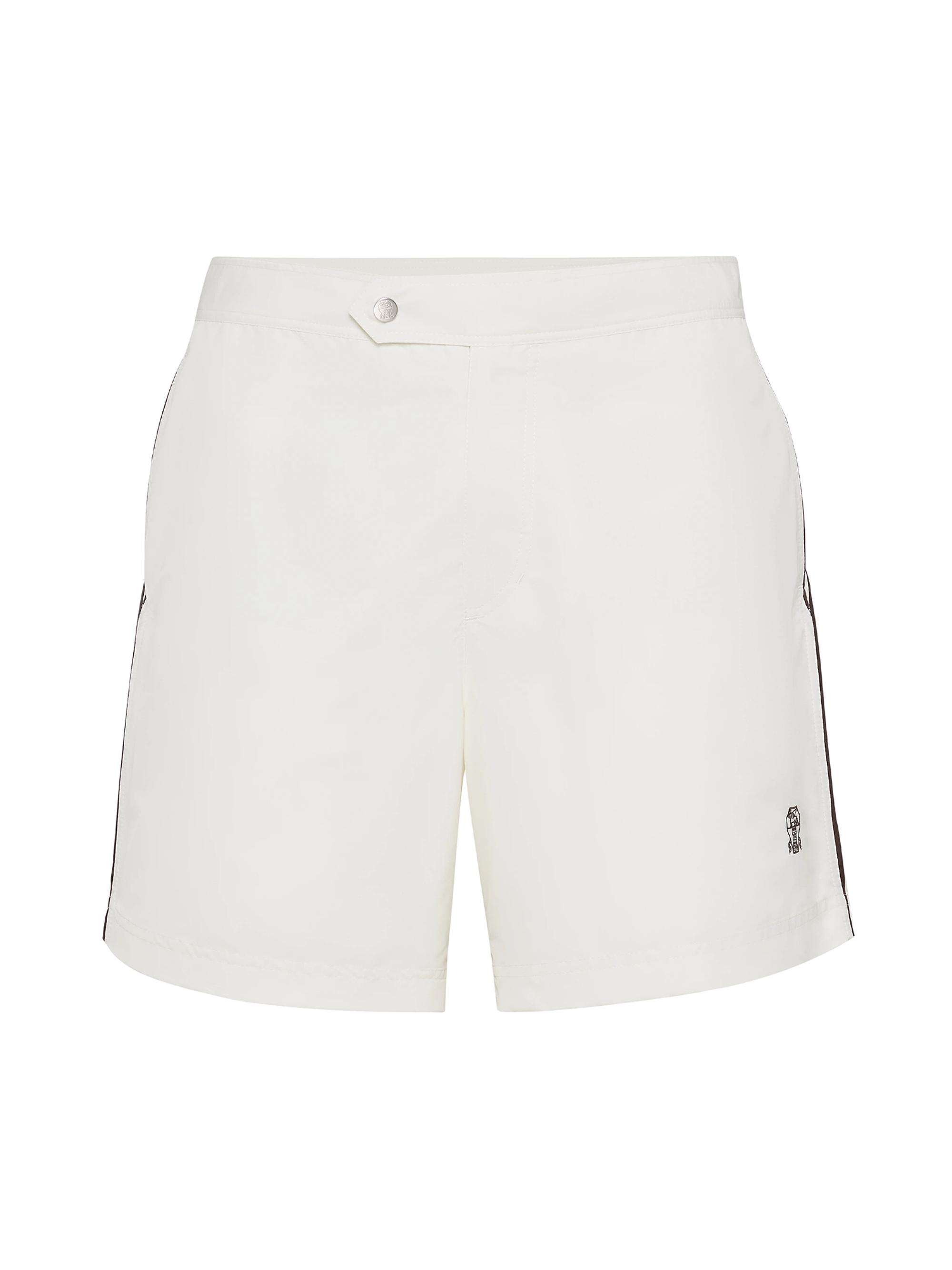 Brunello Cucinelli Men's Nylon Swim Shorts with Tabbed Waistband and Piping - Black