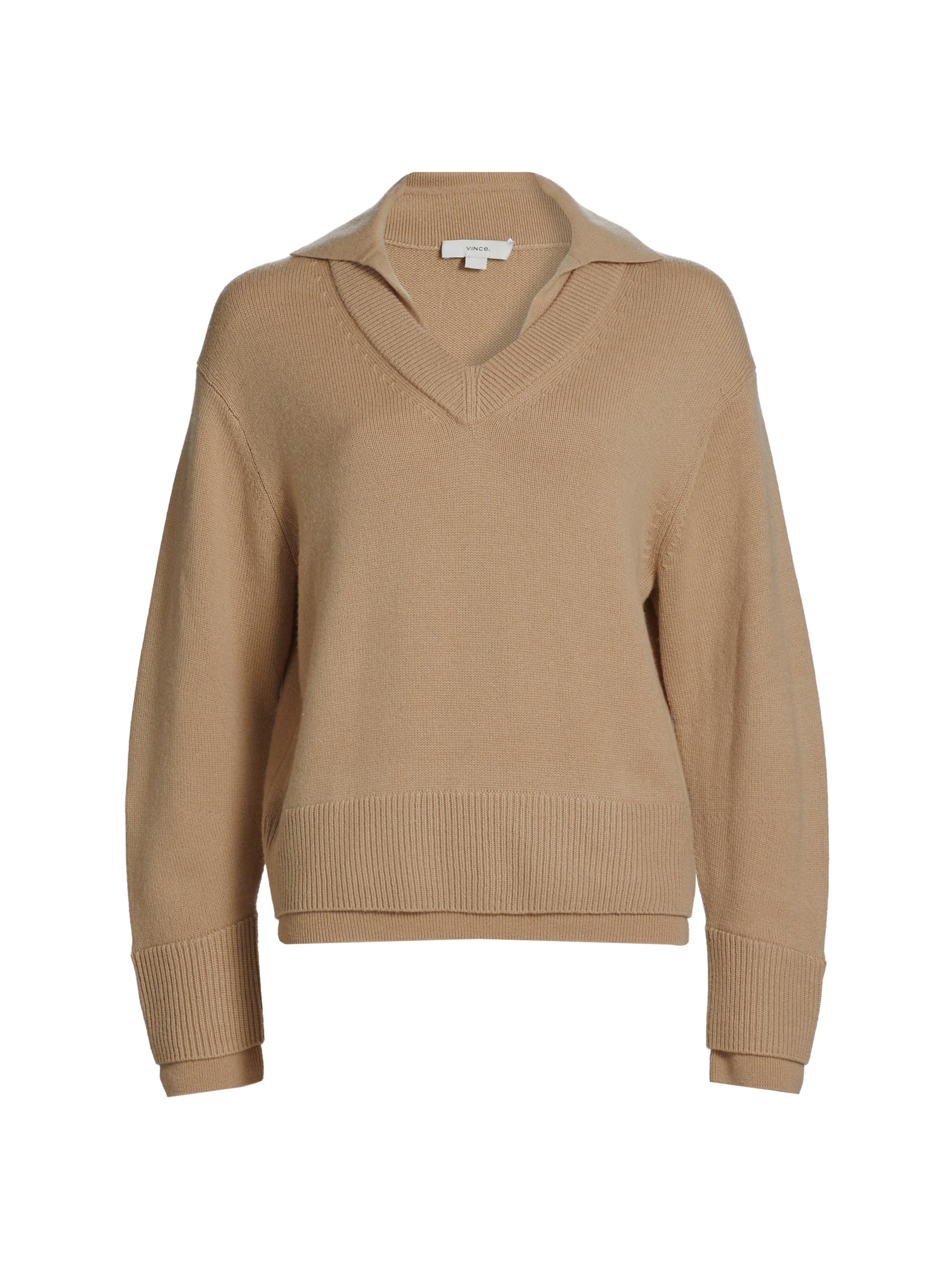 Vince Women's Collared Double-Layer Pullover Sweater - Camel