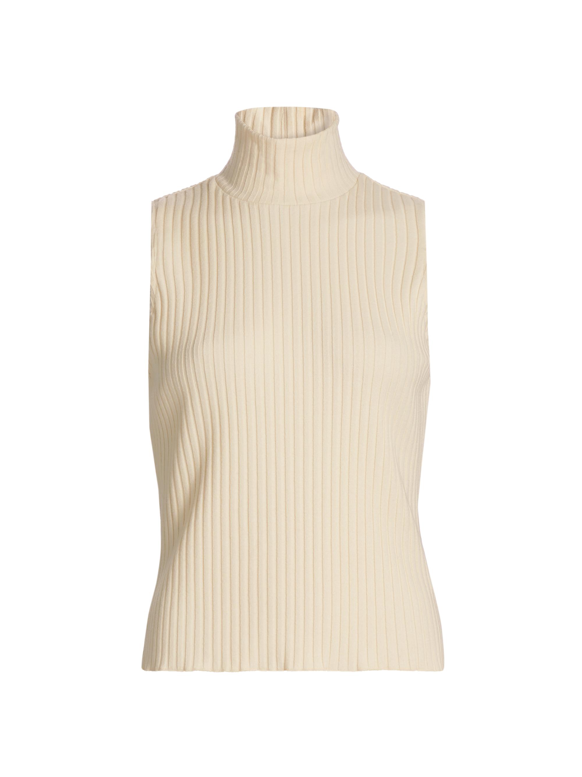 Vince Women's Rib-Knit Sleeveless Turtleneck Top - Chalk