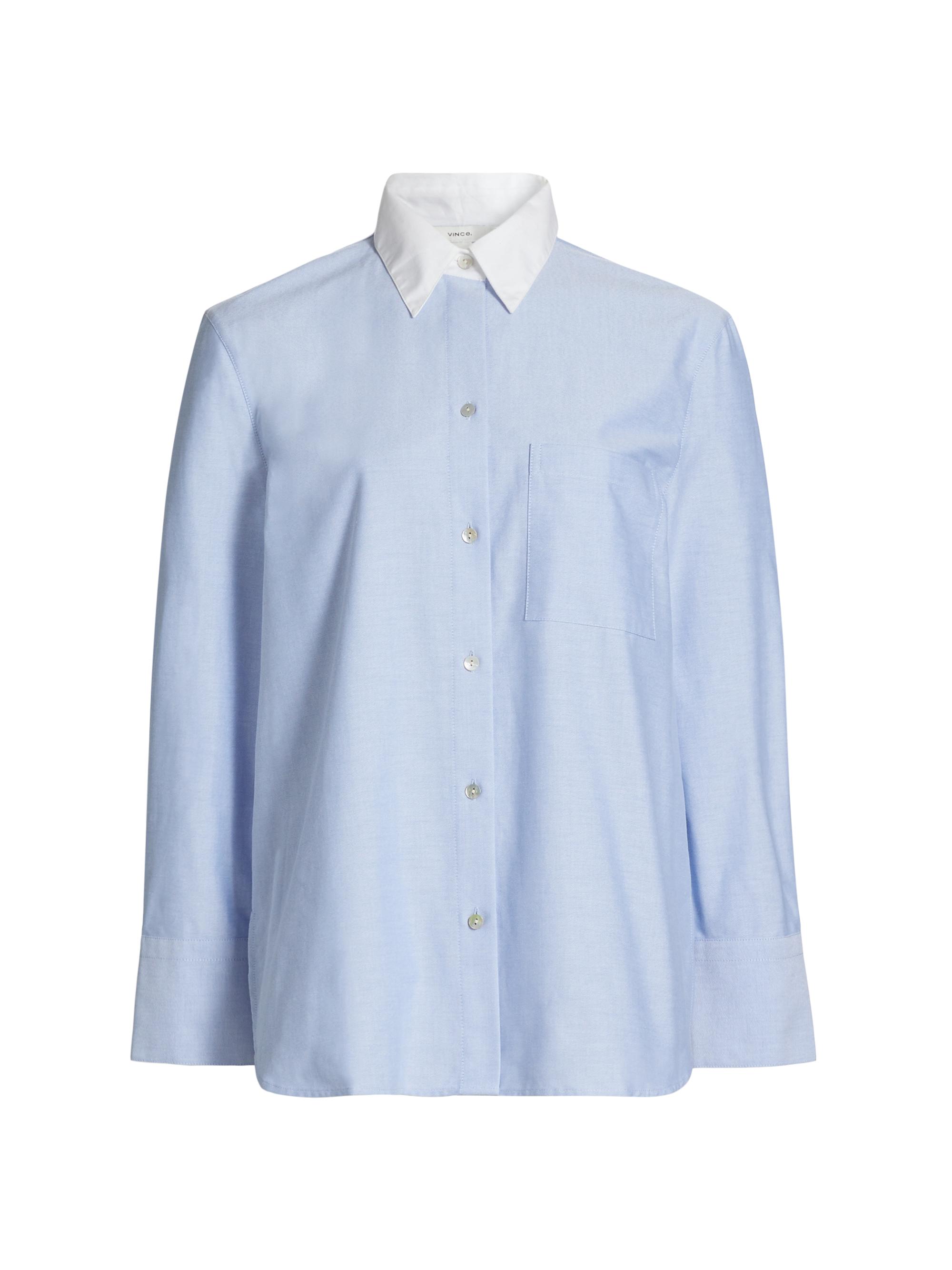 Vince Women's Contrast Collar Cotton Oxford Shirt - Kyanite