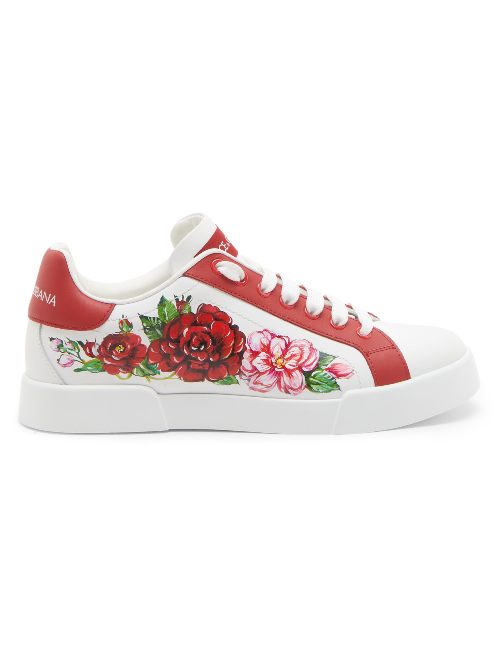 Dolce & Gabbana Women's Roses Leather Sneakers - White Rose Multi