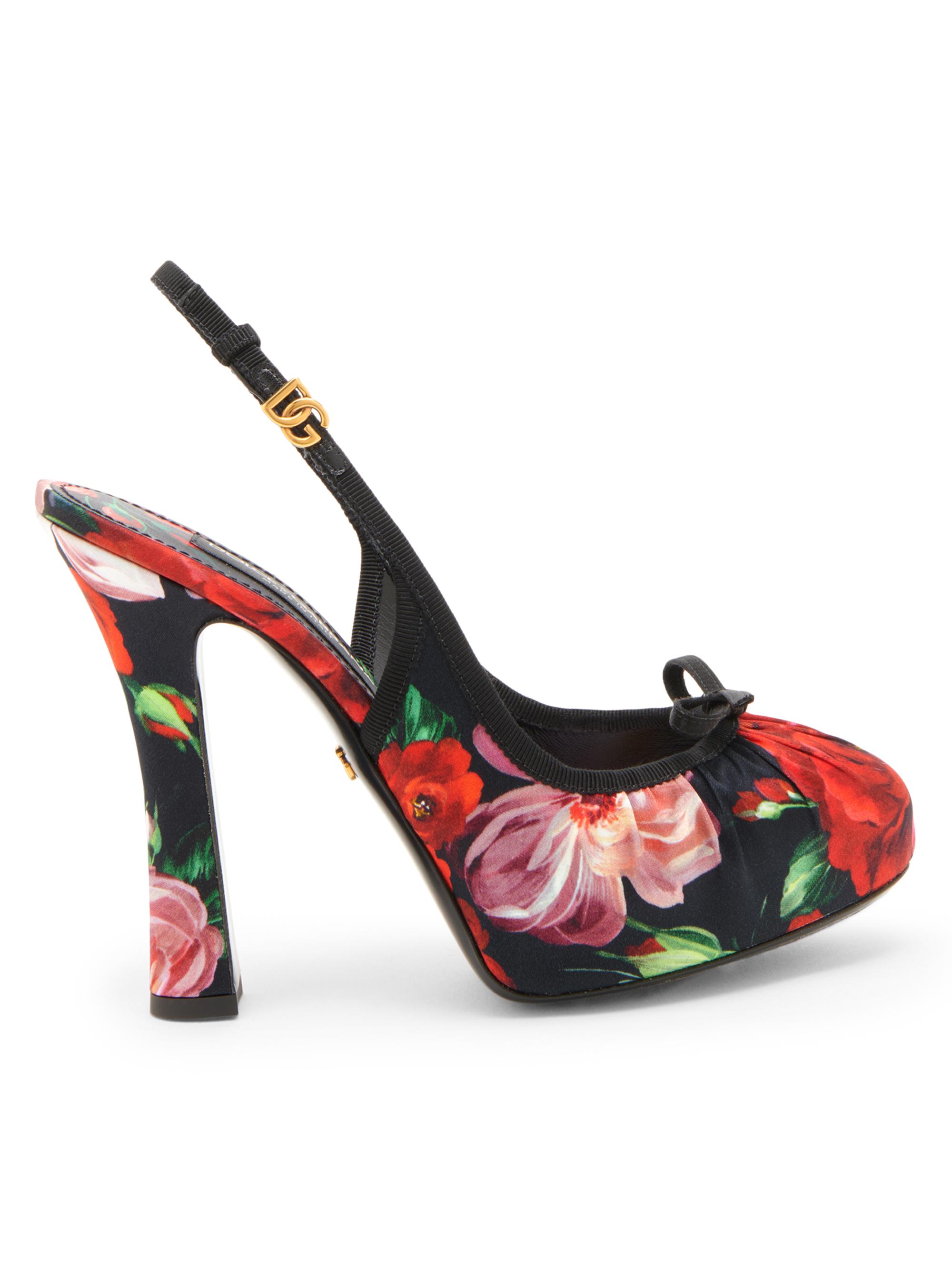 Dolce & Gabbana Women's 125MM Floral Satin Platform Slingback Pumps - Black Rose Multi