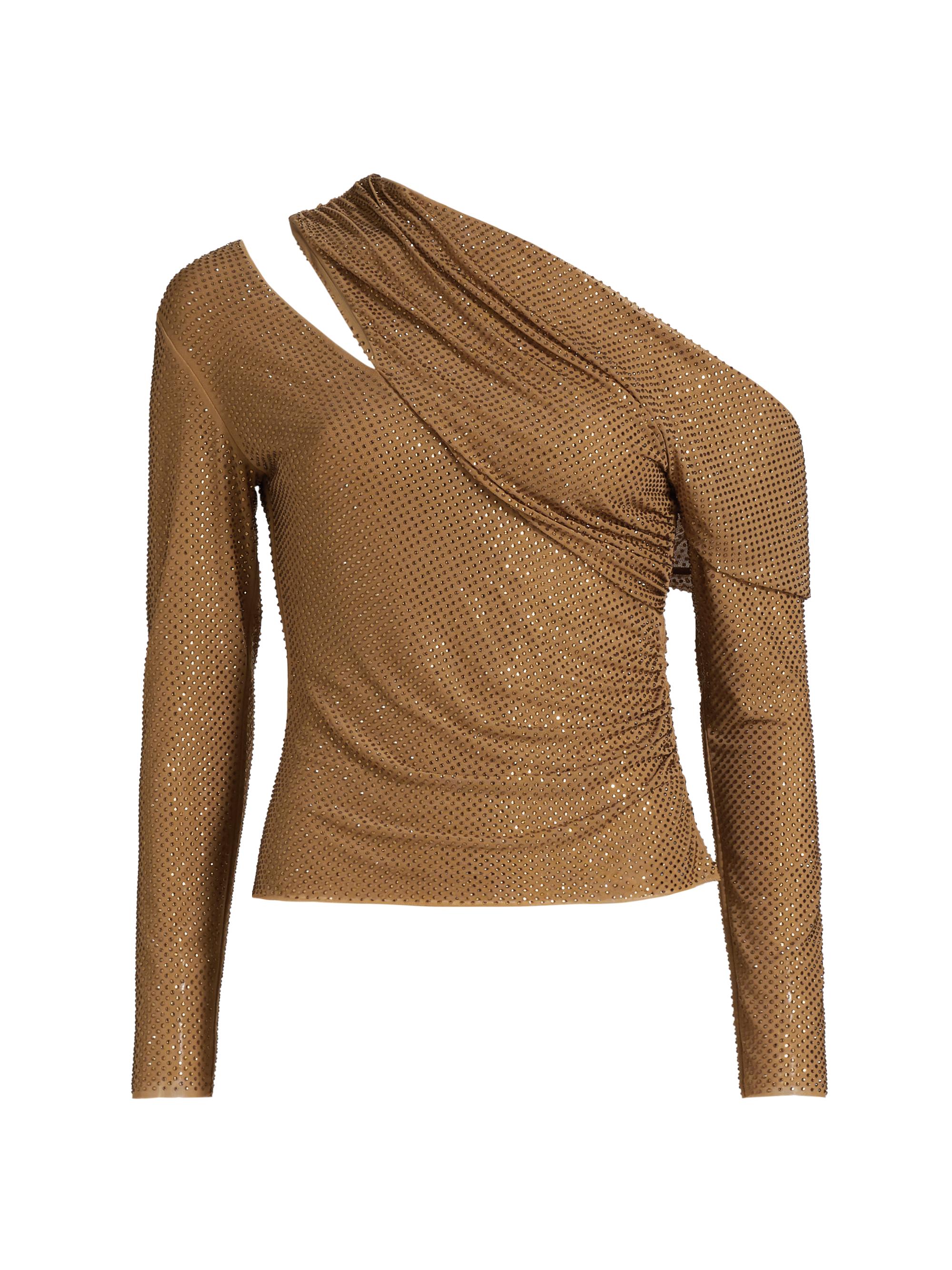 Self-Portrait Women's Rhinestone Gathered One-Shoulder Top - Brown