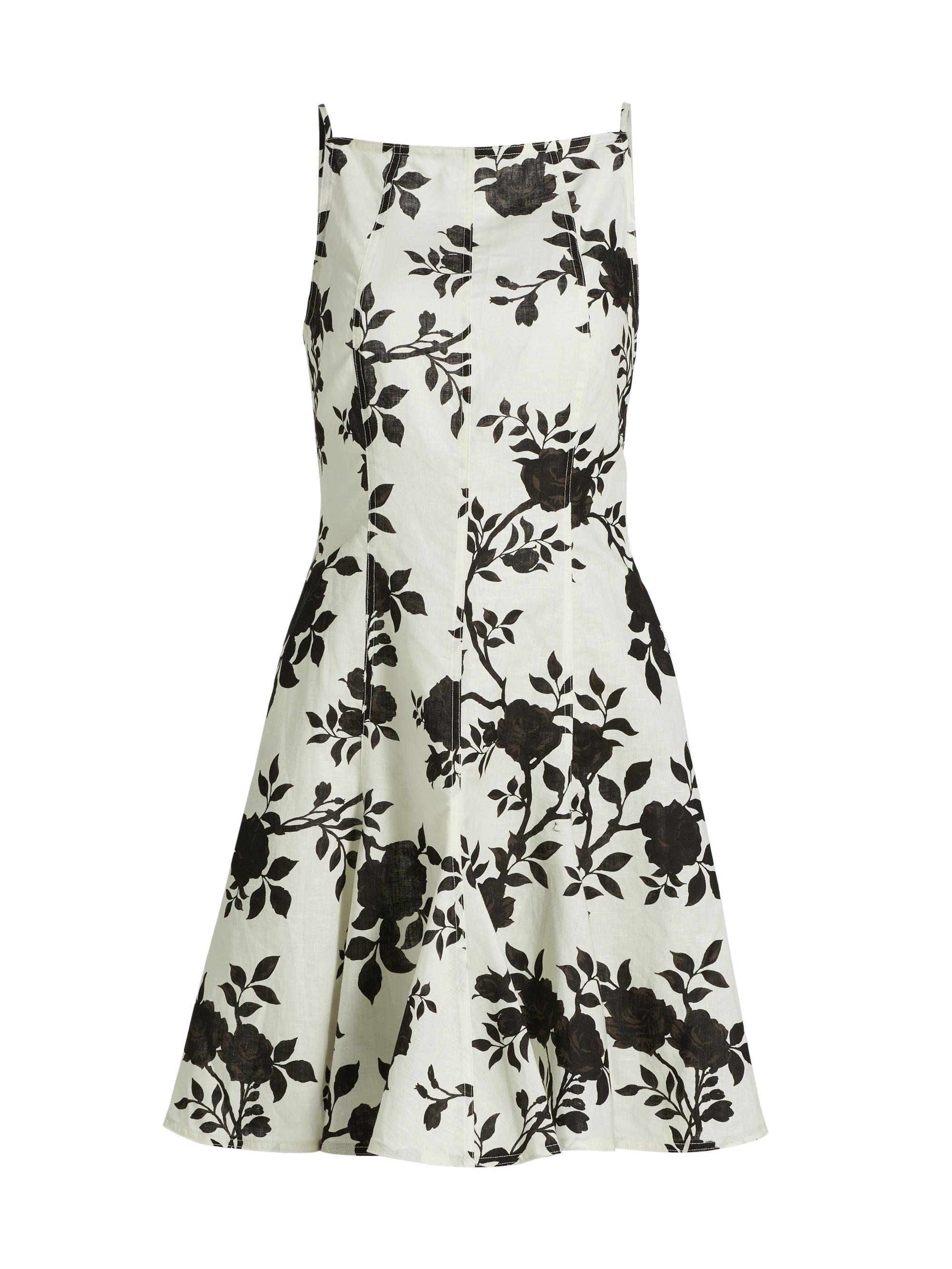 Self-Portrait Women's Floral Linen-Cotton Fit & Flare Dress - Black And Cream