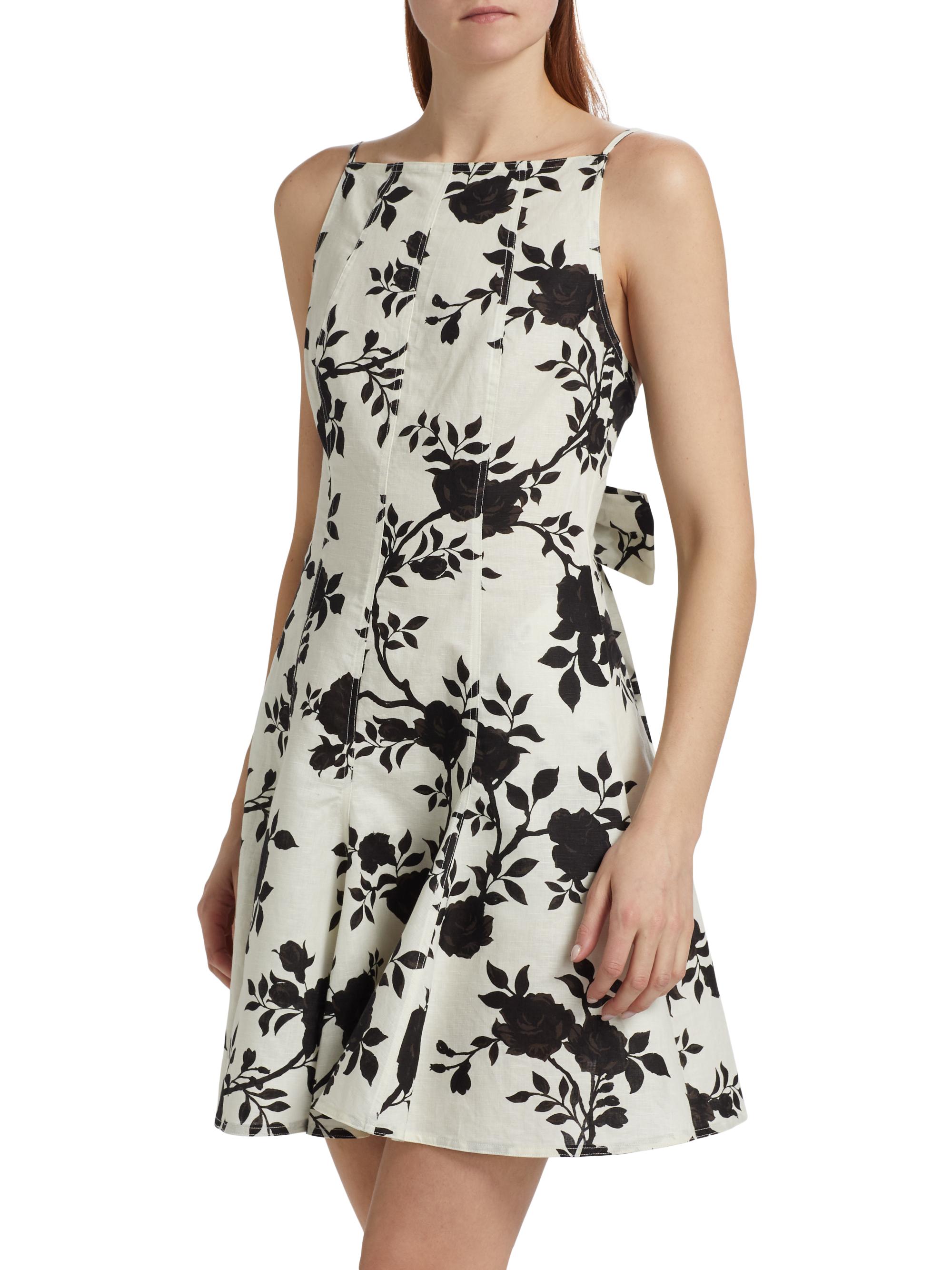 Self-Portrait Floral Linen-Cotton Fit & Flare Dress - Black An...