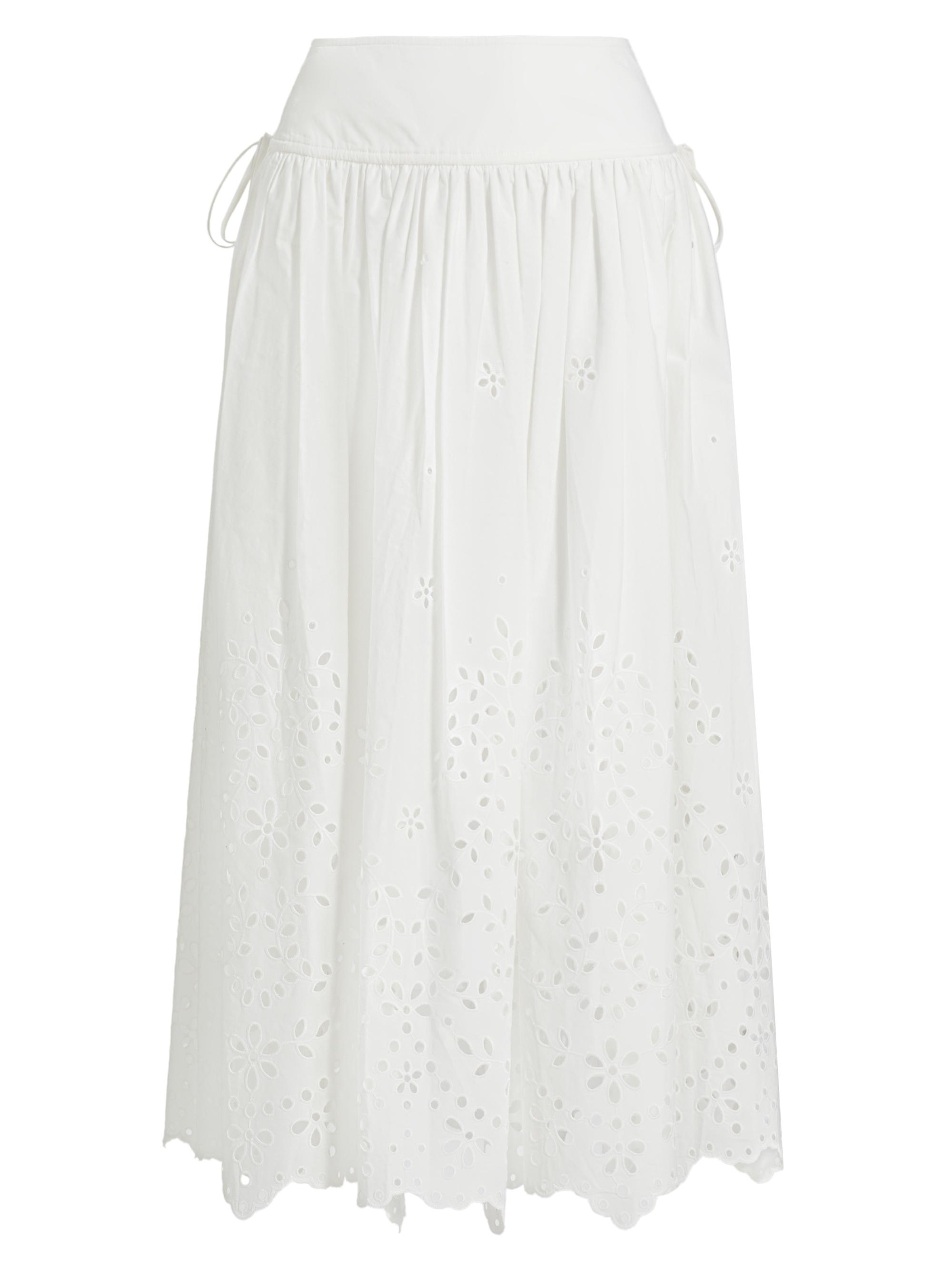 Self-Portrait Women's Cotton Embroidered Midi-Skirt - White