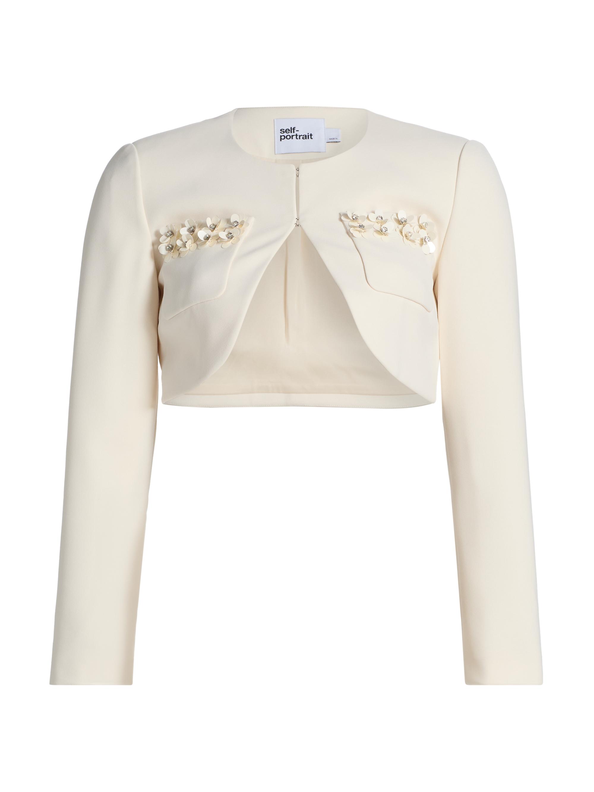 Self-Portrait Women's 3D Sequin Crepe Cropped Jacket - Cream