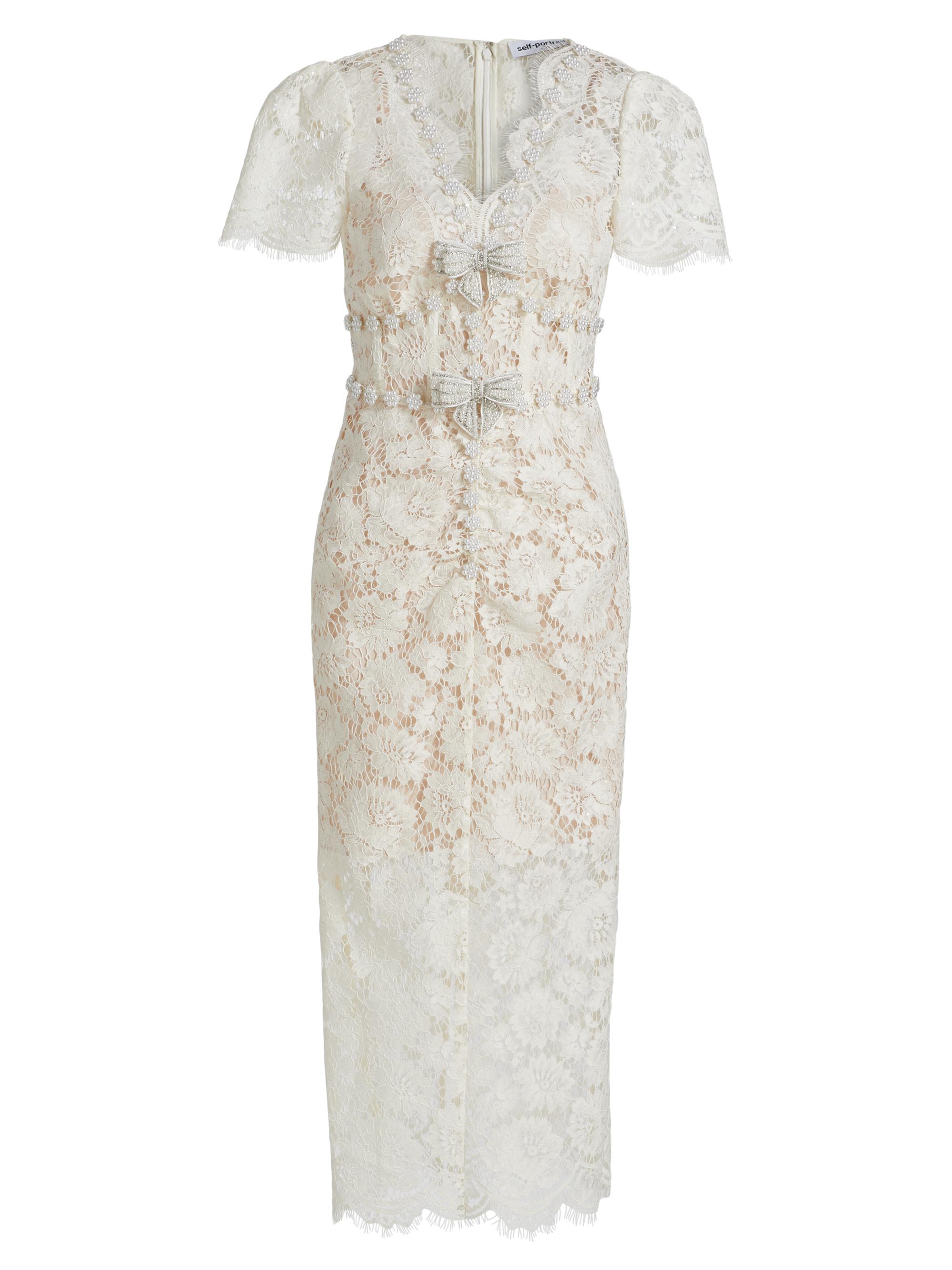 Self-Portrait Crystal-Embellished Gathered Mesh Midi-Dress