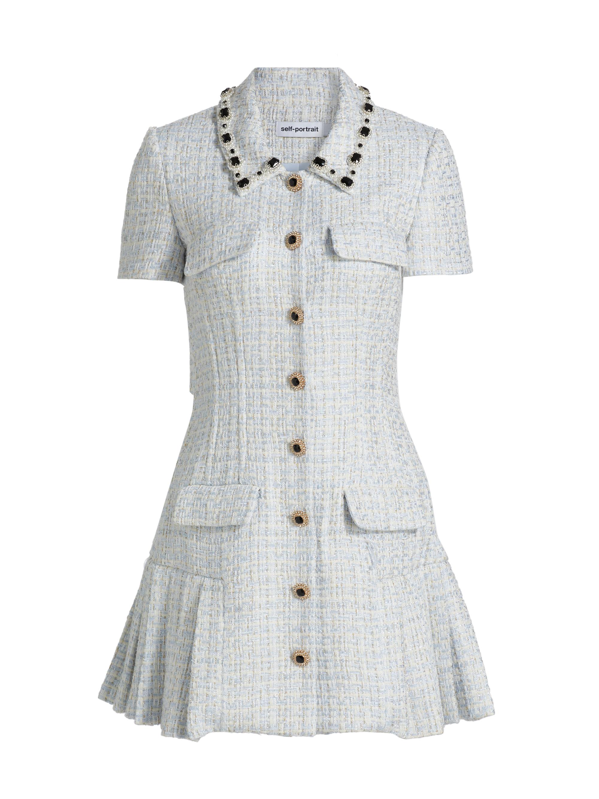 Self-Portrait Women's Diamanté-Embellished Bouclé Minidress - Blue