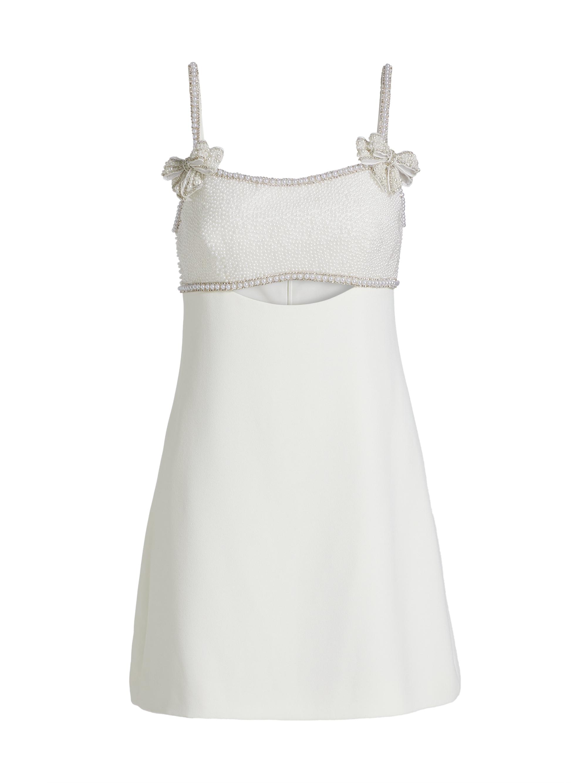 Self-Portrait Women's Pearl Bow Cut-Out Crepe Minidress - White