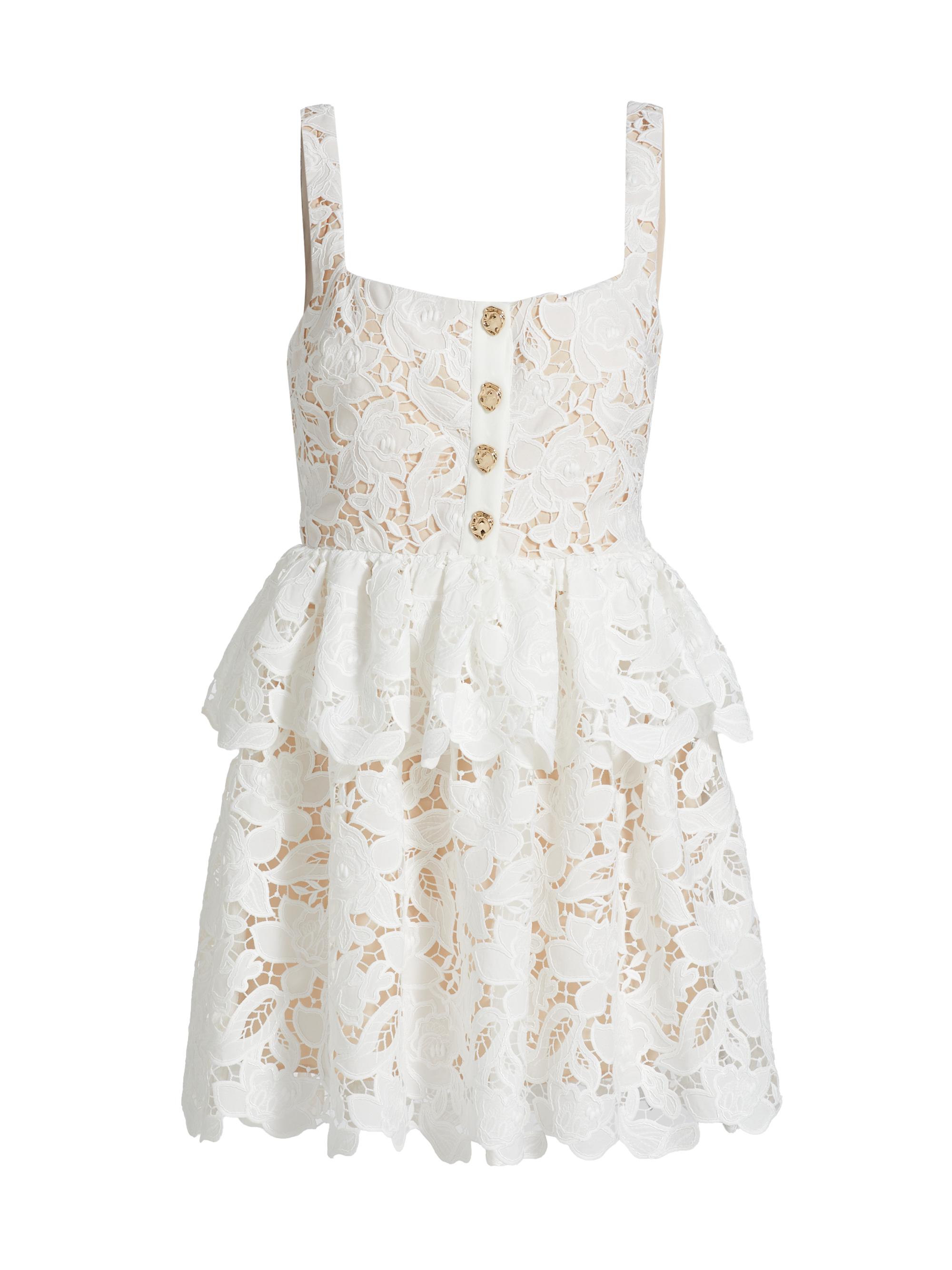 Self-Portrait Women's Lace Tiered Peplum A-Line Minidress - White