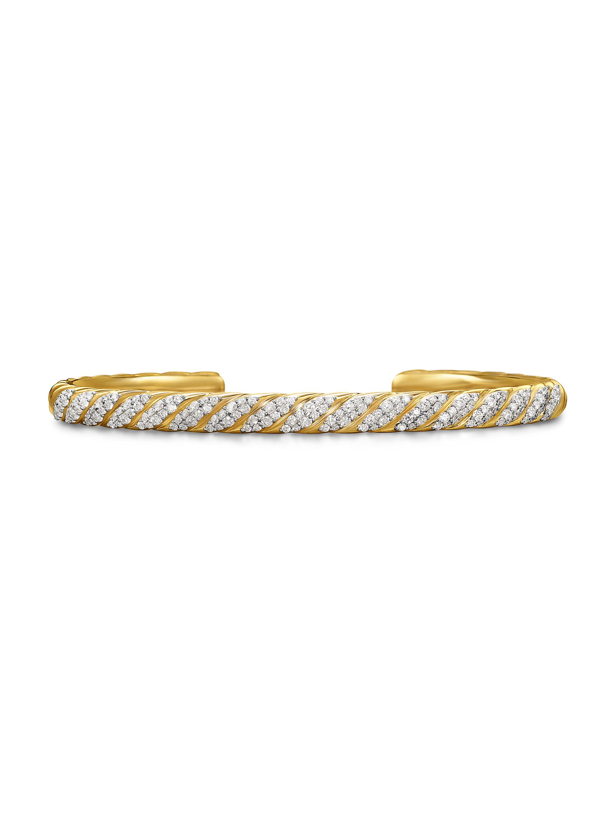 David Yurman Men's Sculpted Cable Cuff Bracelet in 18K Yellow Gold - Diamond