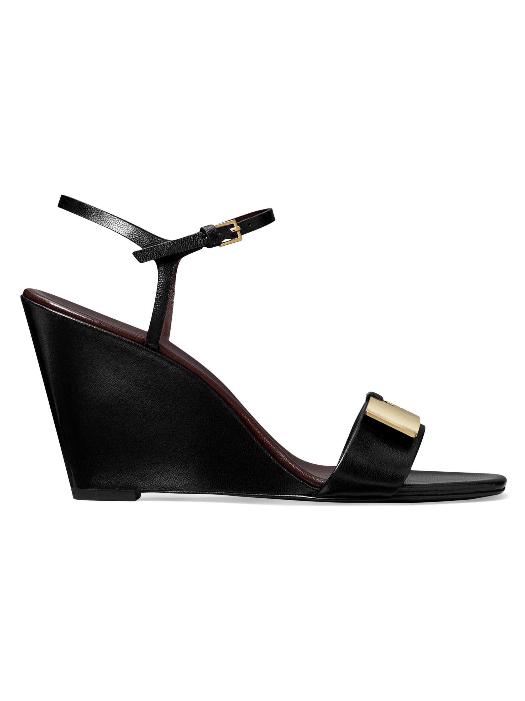 Tory Burch Women's Gigi Leather Wedge Sandals - Perfect Black Gold
