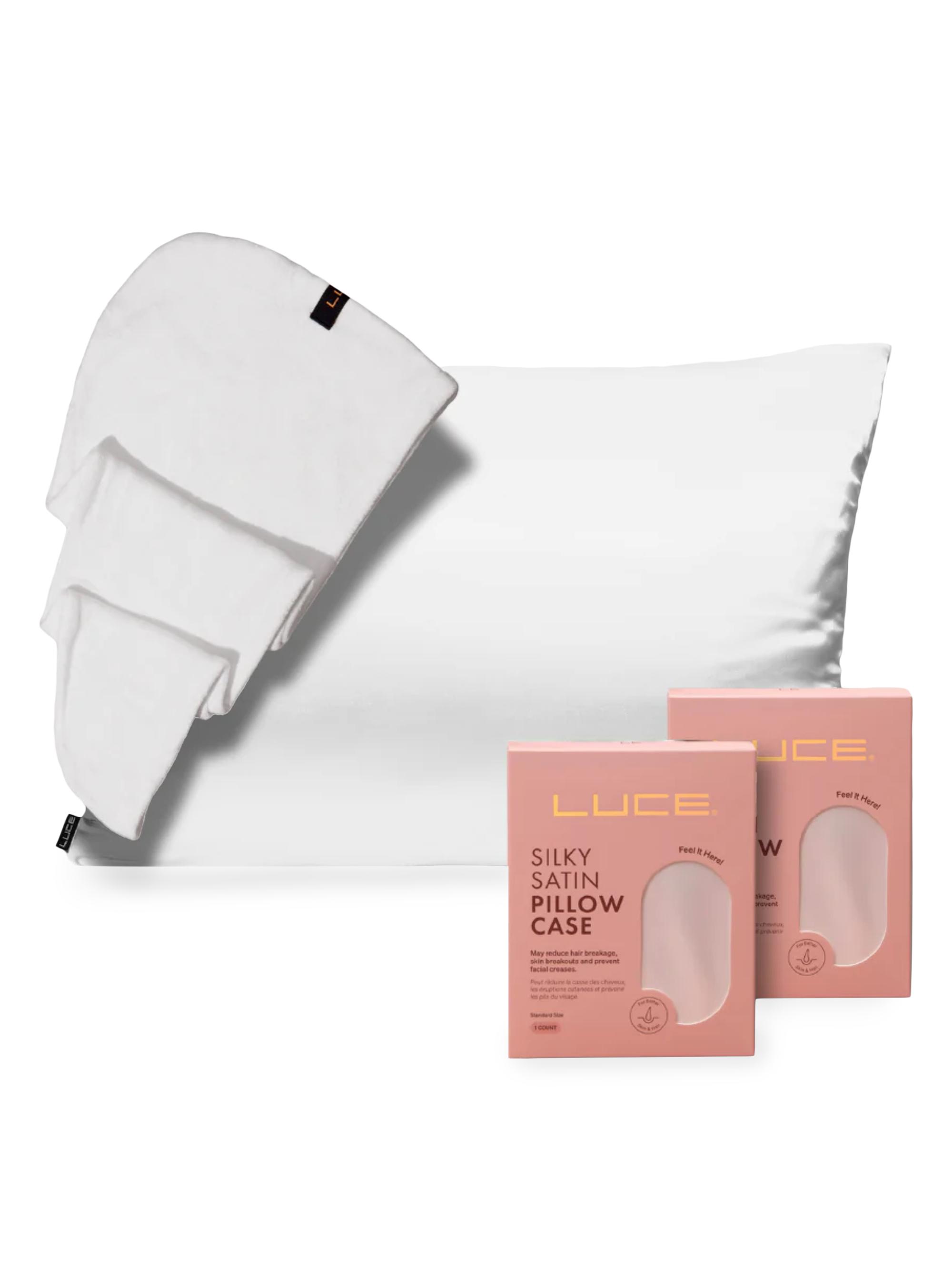 Luce Women's Silky Satin Pillowcases + Hair Towel Wrap - White