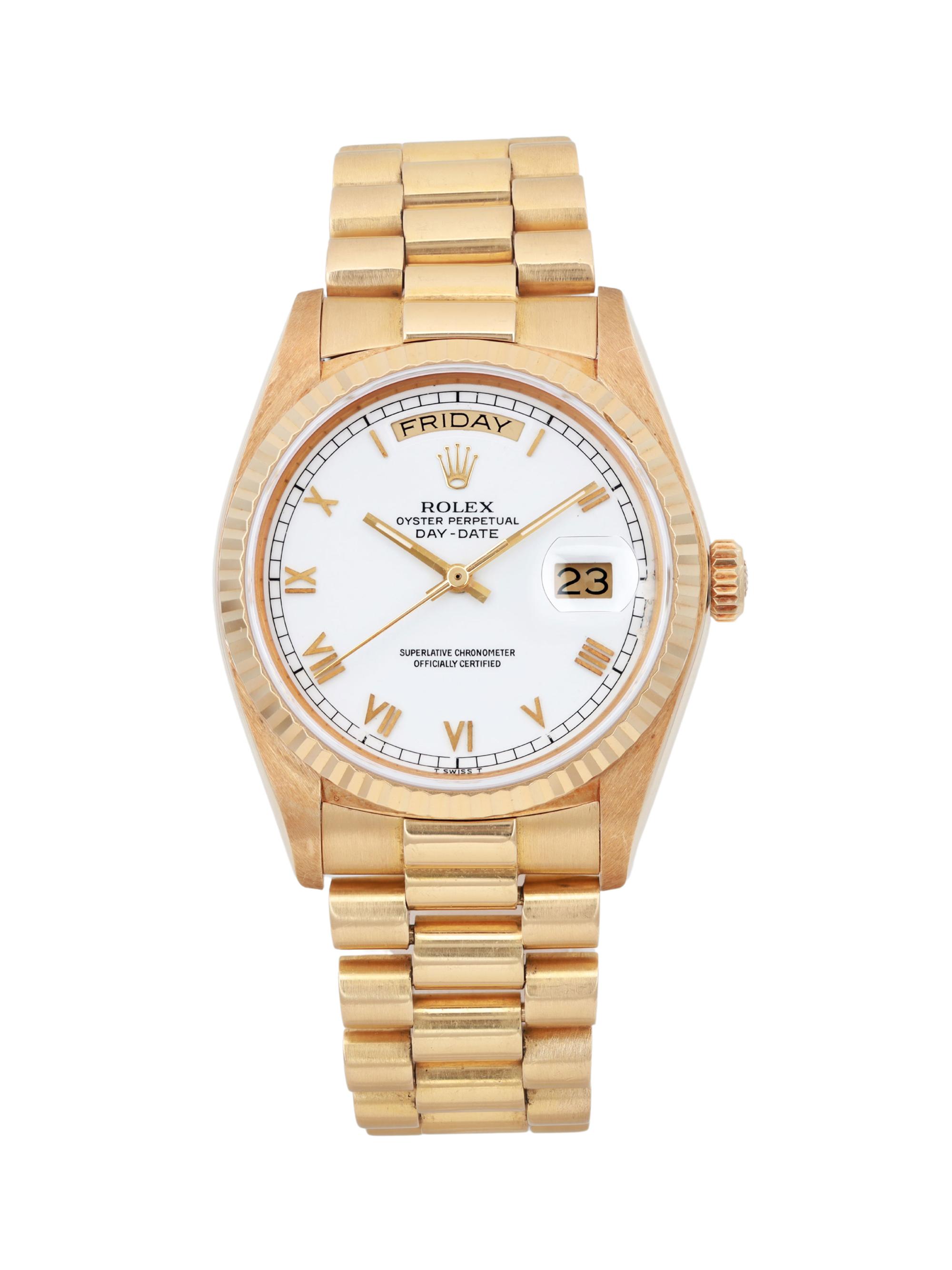 Rolex Men's Pre-Owned  Day-Date 36MM 18K Yellow Gold White Buckley Dial, Jubilee Bracelet Watch - Gold