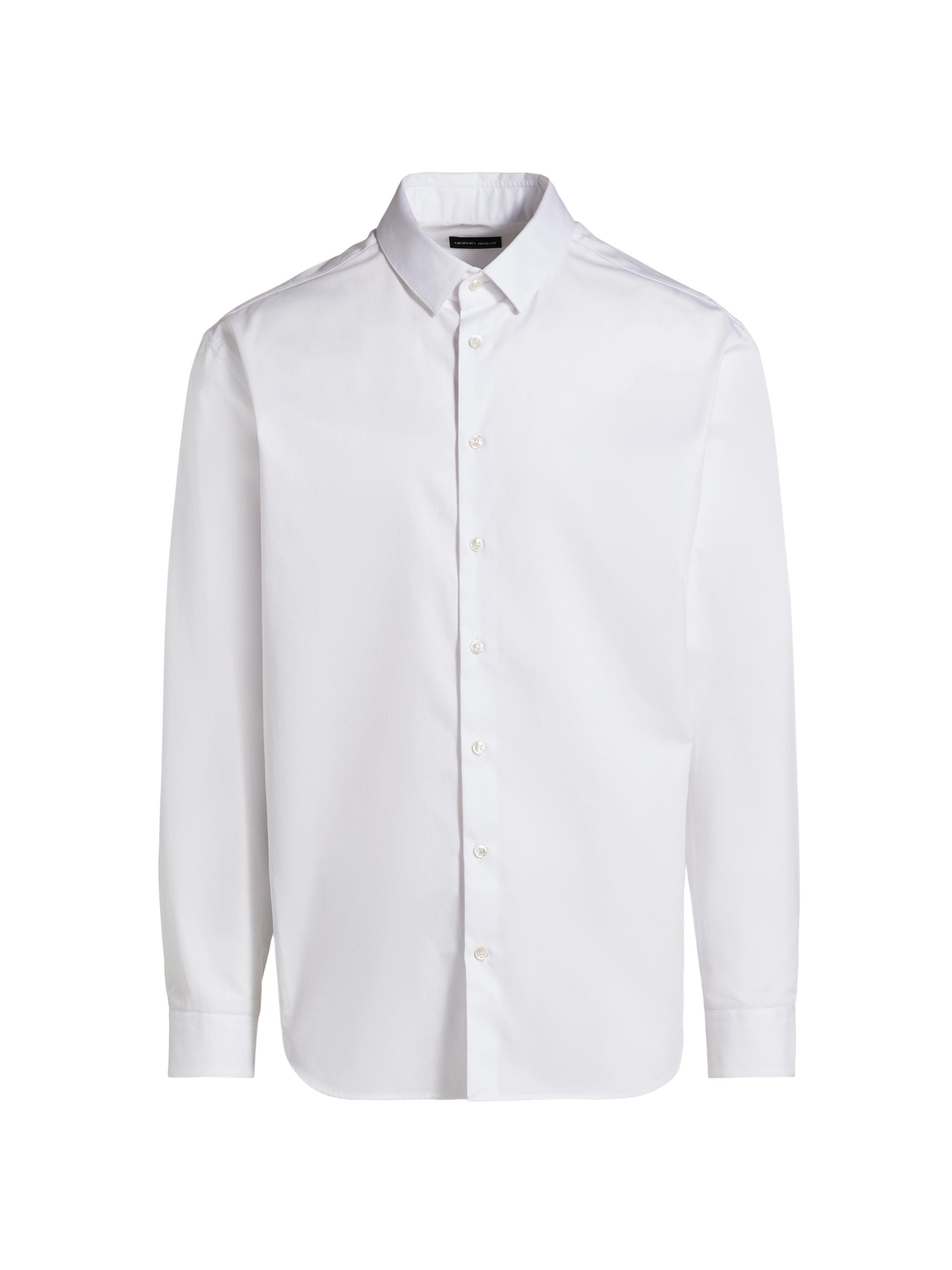 Giorgio Armani Men's Shiny Solid Woven Cotton Shirt - White