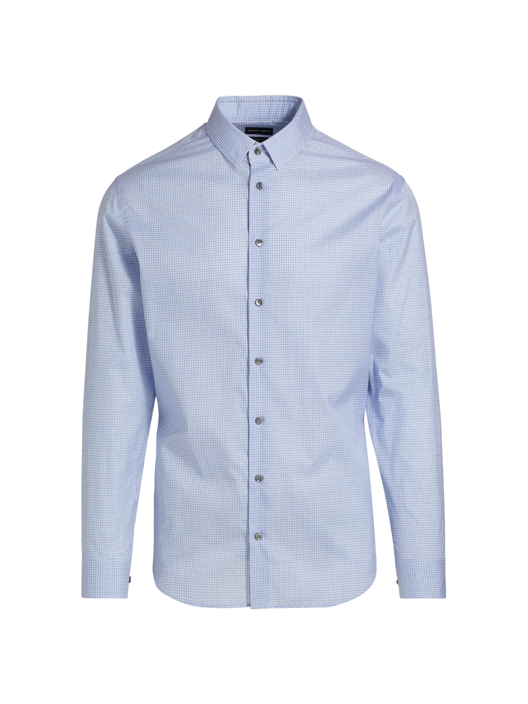 Giorgio Armani Men's Mini Plaid Cotton Shirt - Blue Multi