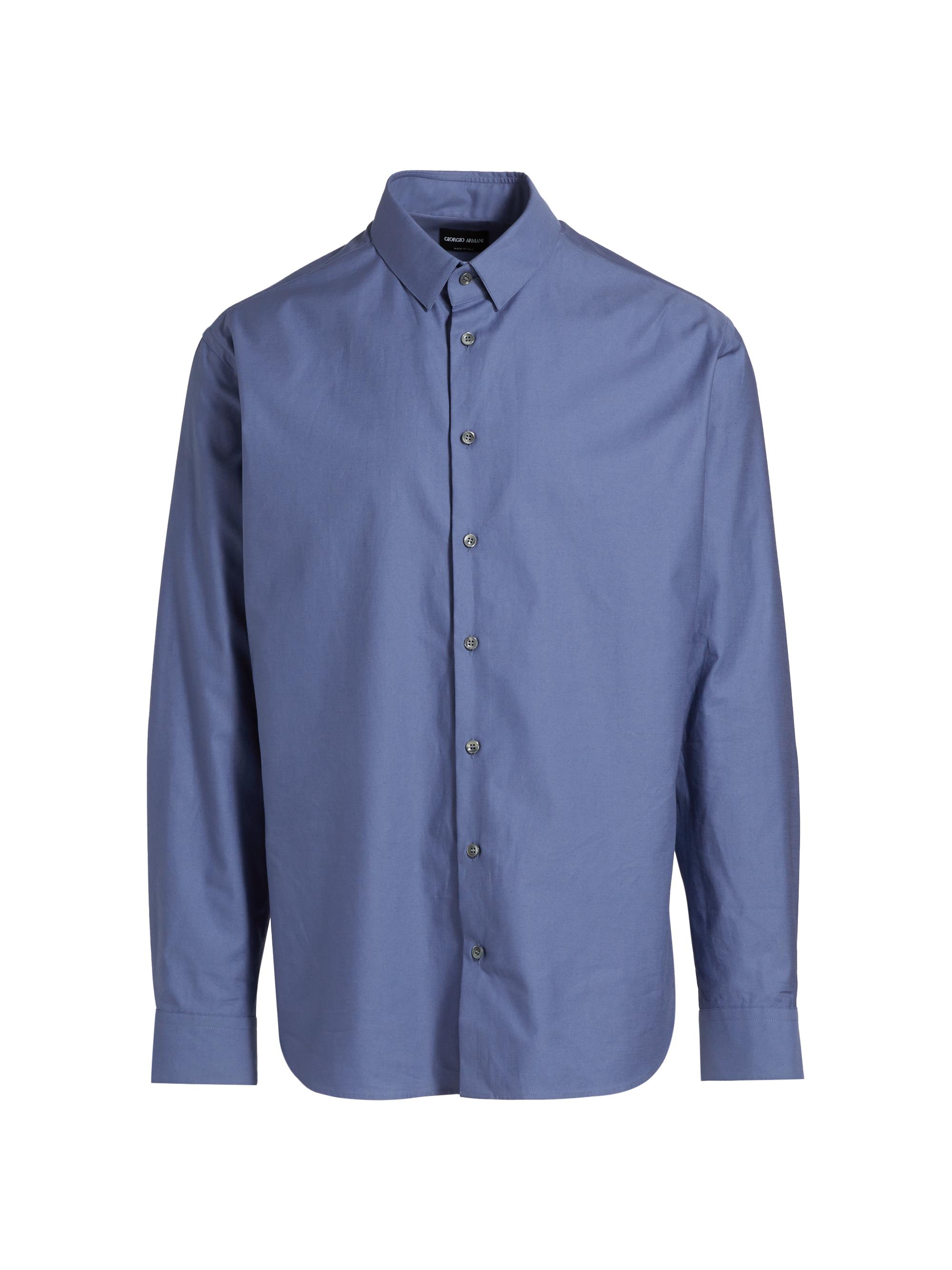 Giorgio Armani Men's Shiny Cotton Button-Front Shirt - Blue
