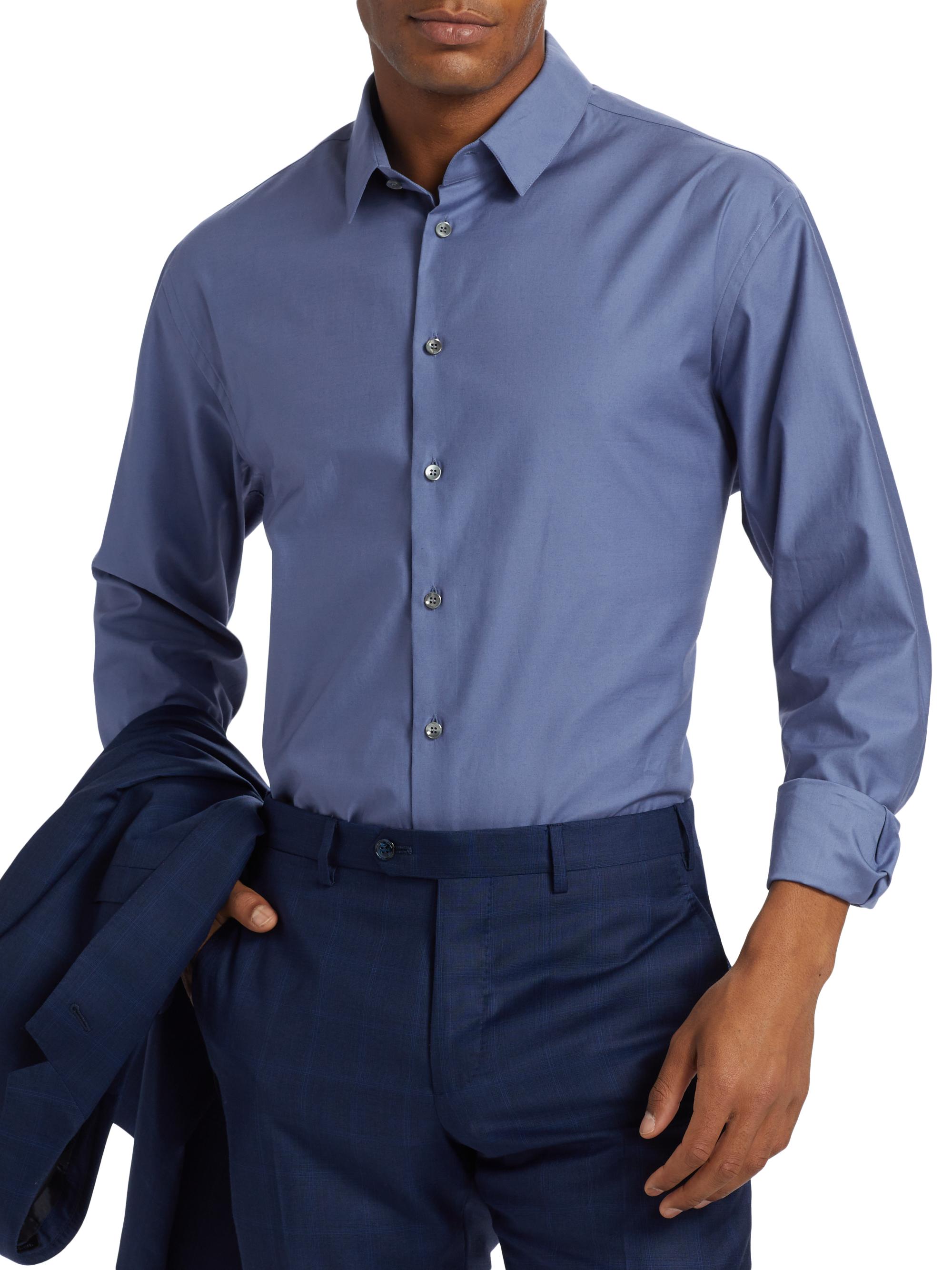 Giorgio Armani Men's Shiny Cotton Button-Front Shirt - Blue | Thumbnail 3