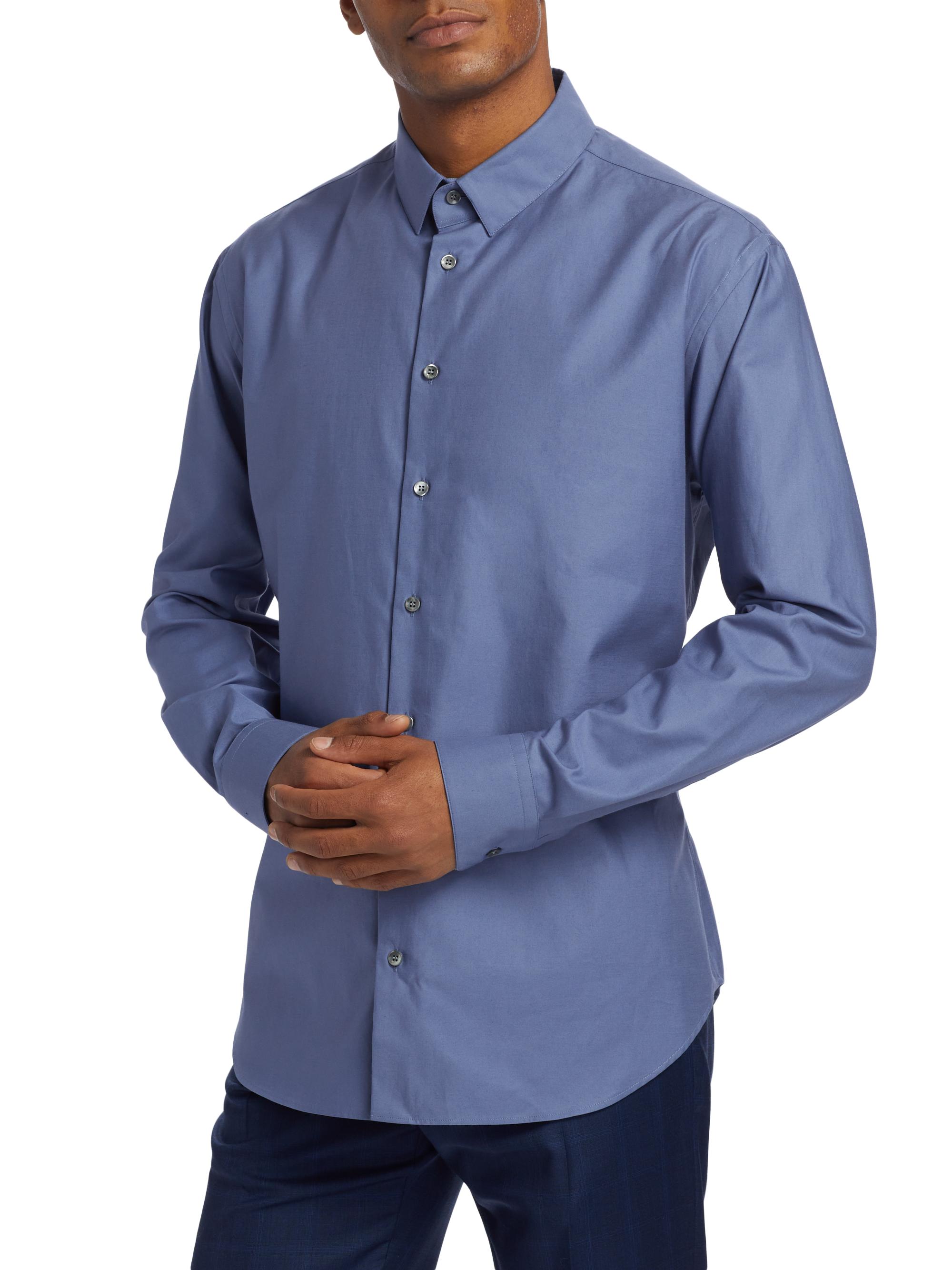 Giorgio Armani Men's Shiny Cotton Button-Front Shirt - Blue | Thumbnail 4