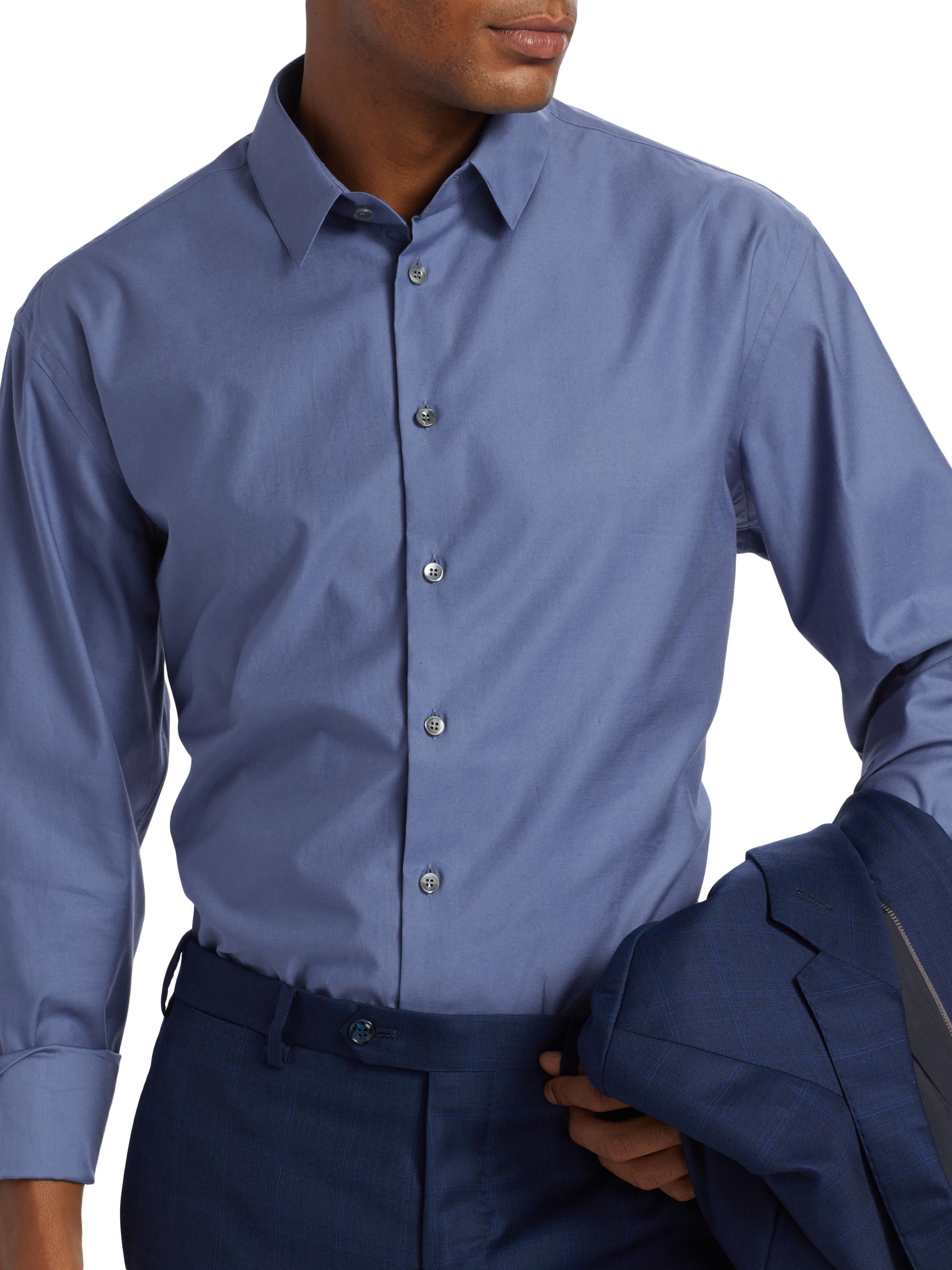 Giorgio Armani Men's Shiny Cotton Button-Front Shirt - Blue | Thumbnail 6