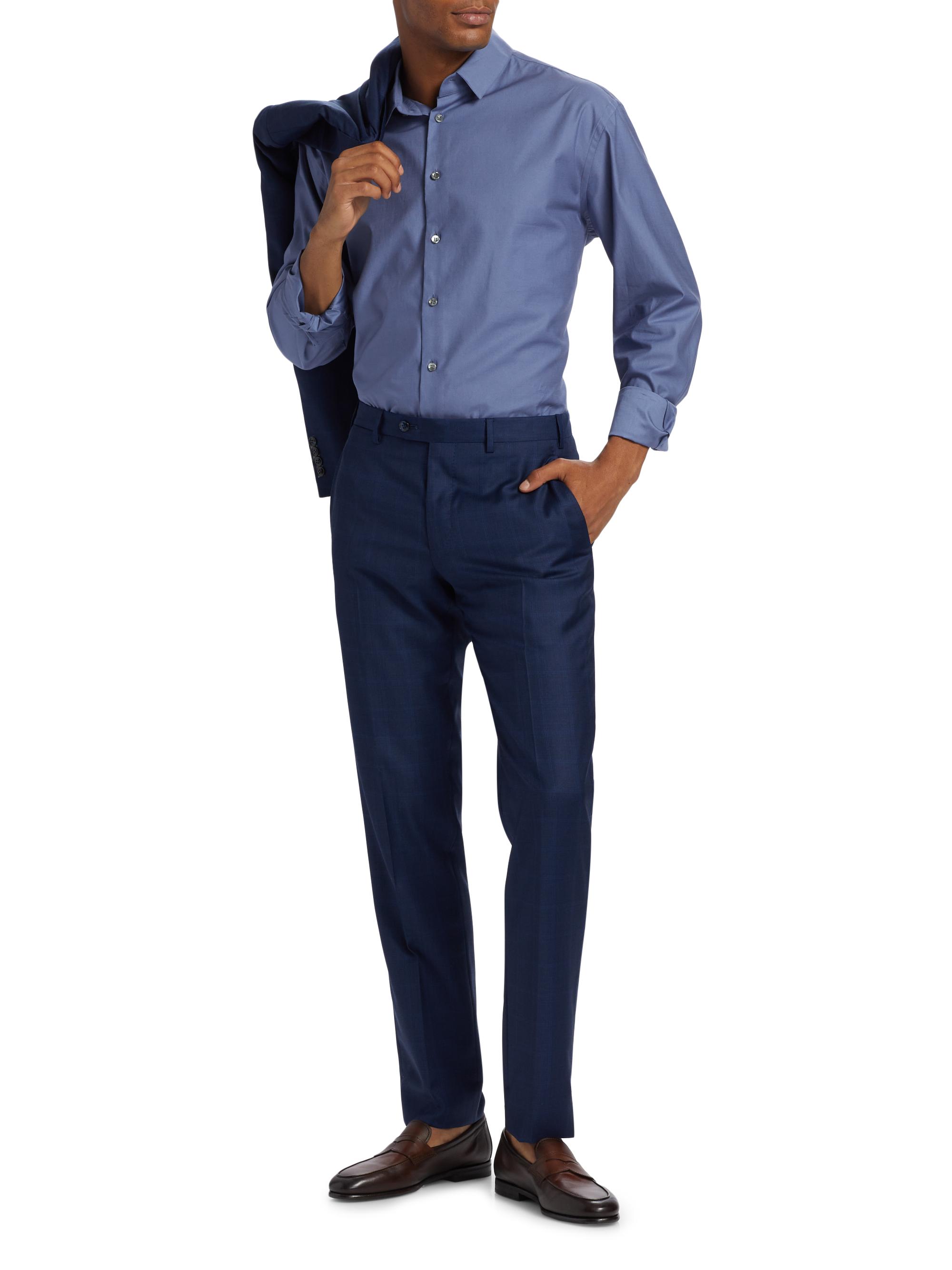 Giorgio Armani Men's Shiny Cotton Button-Front Shirt - Blue | Thumbnail 2