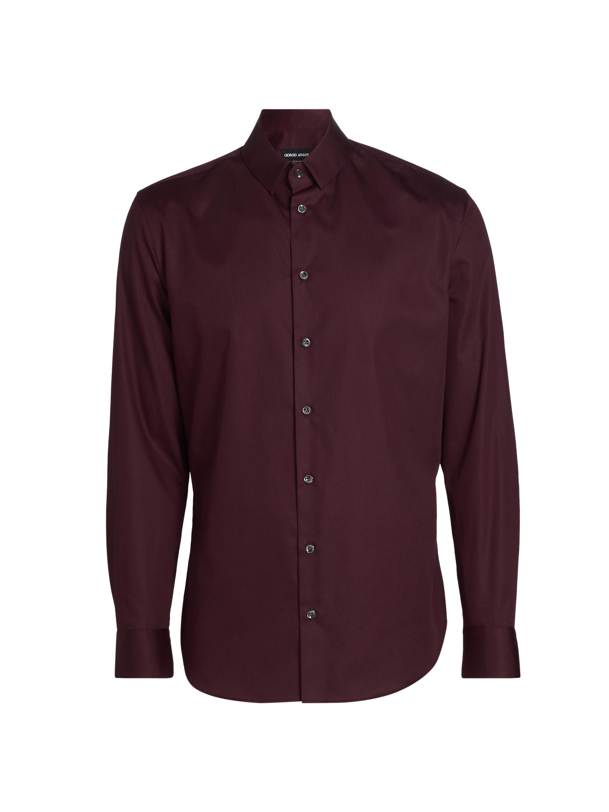 Giorgio Armani Men's Shiny Cotton Button-Front Shirt - Maroon