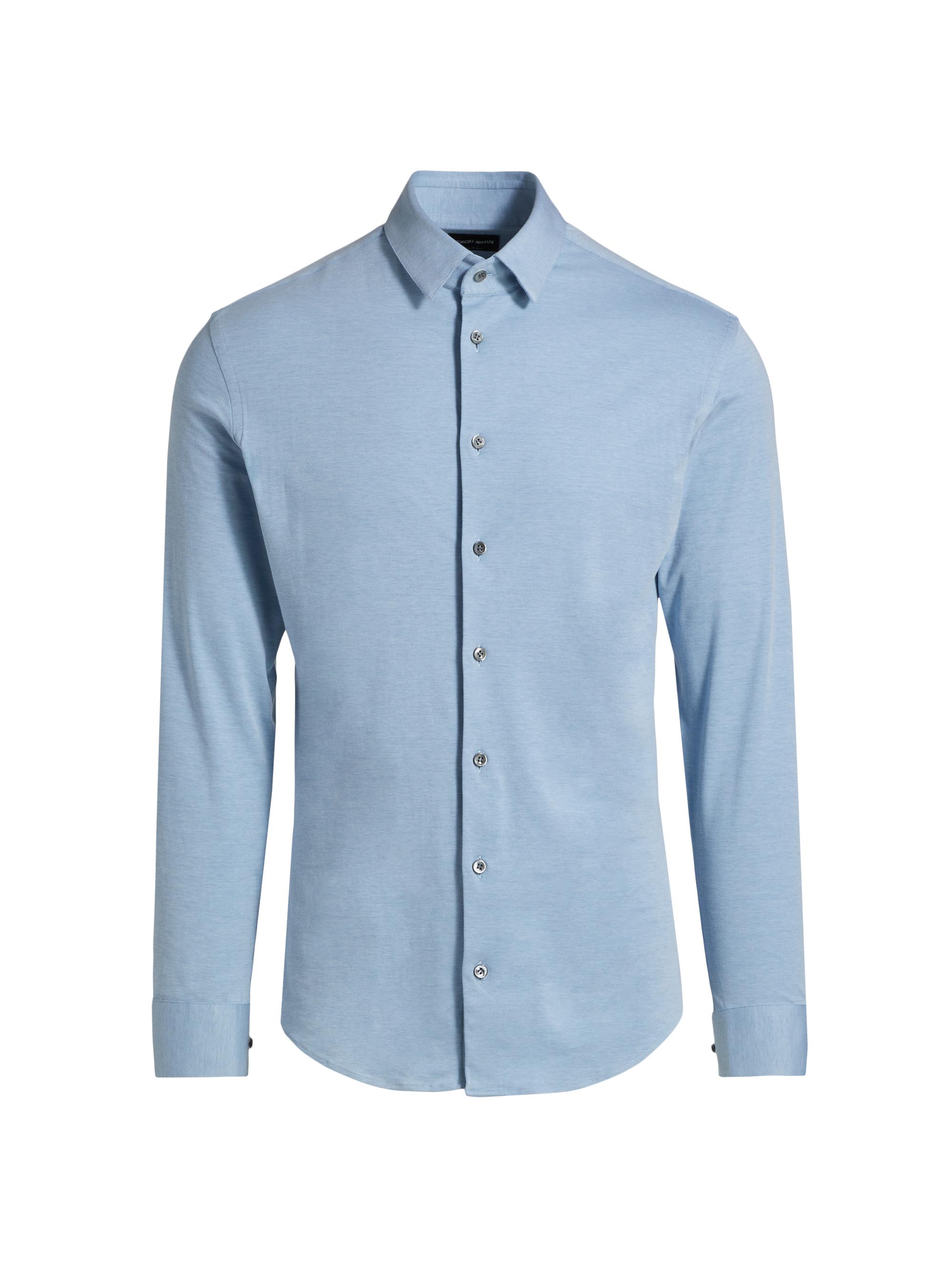 Giorgio Armani Men's Cotton-Blend Jersey Button-Front Shirt - Light Blue