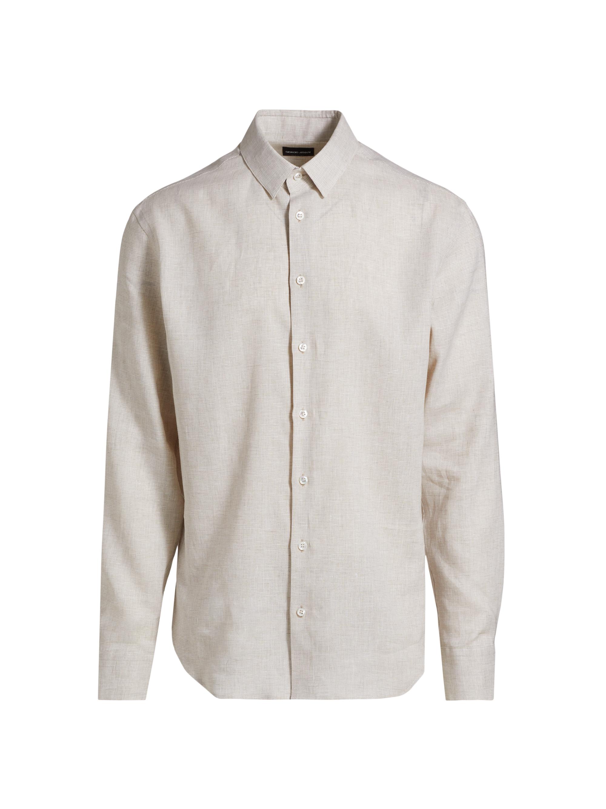 Giorgio Armani Men's Solid Linen Classic Shirt - Light Grey Tan