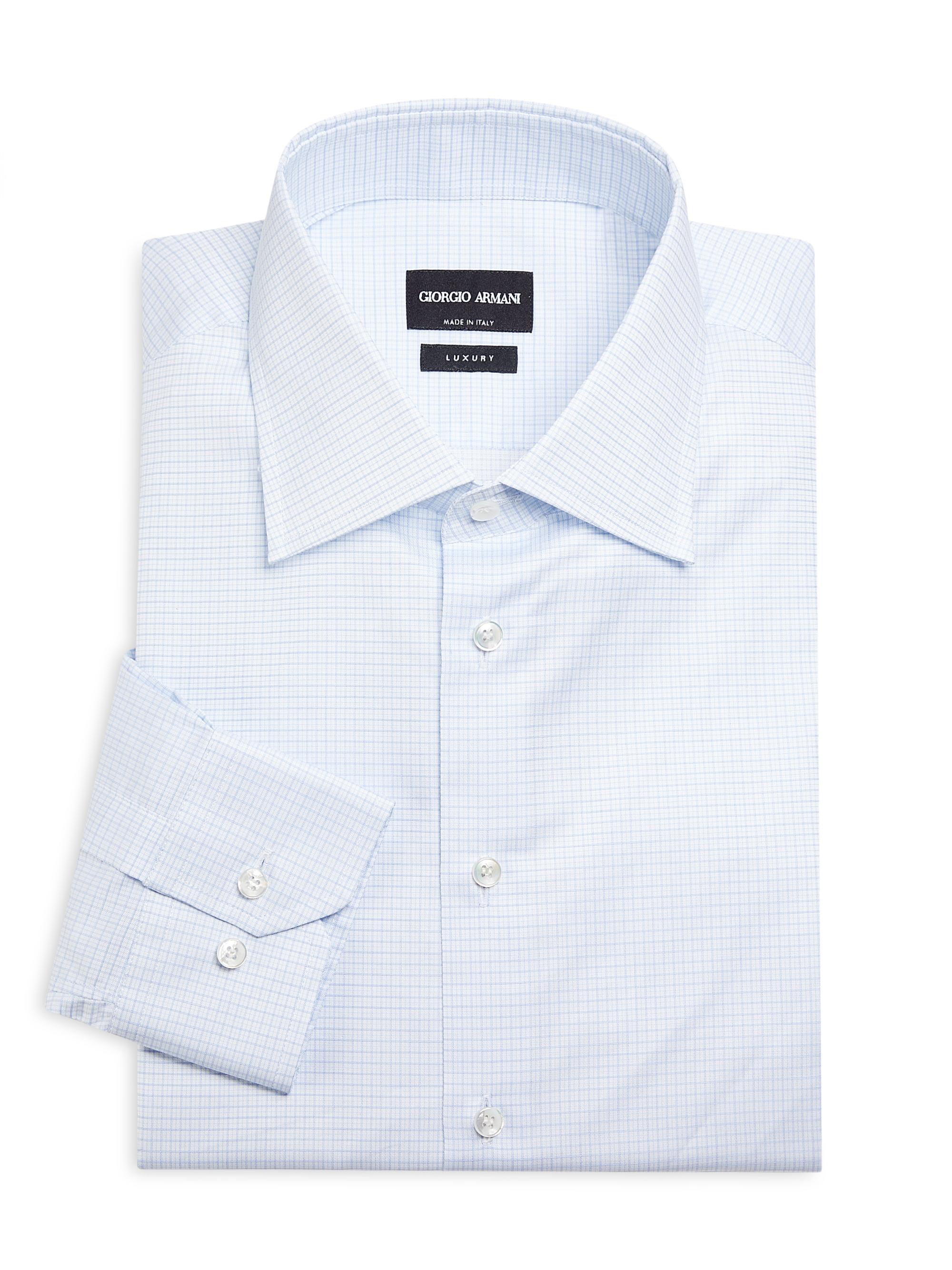 Giorgio Armani Men's Check Cotton Shirt - White Multi