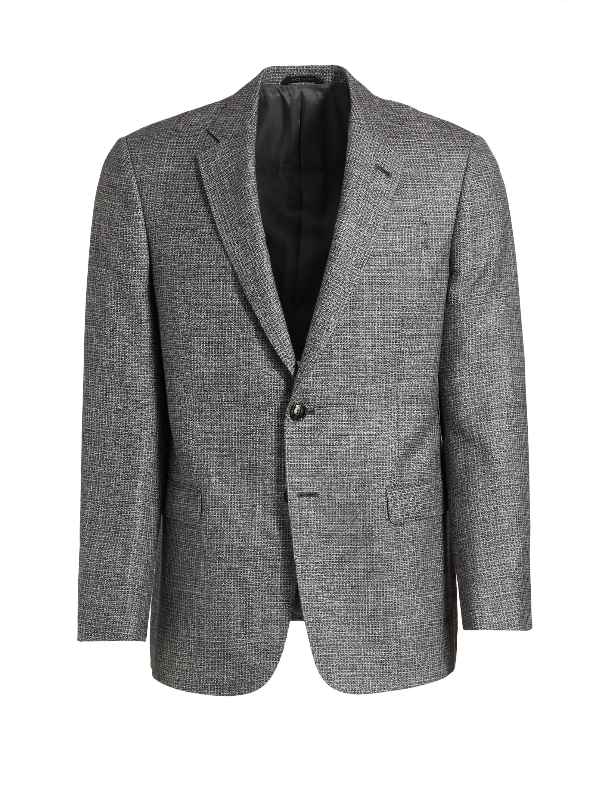 Giorgio Armani Men's Textured Wool-Silk-Linen Sport Coat - Black Grey
