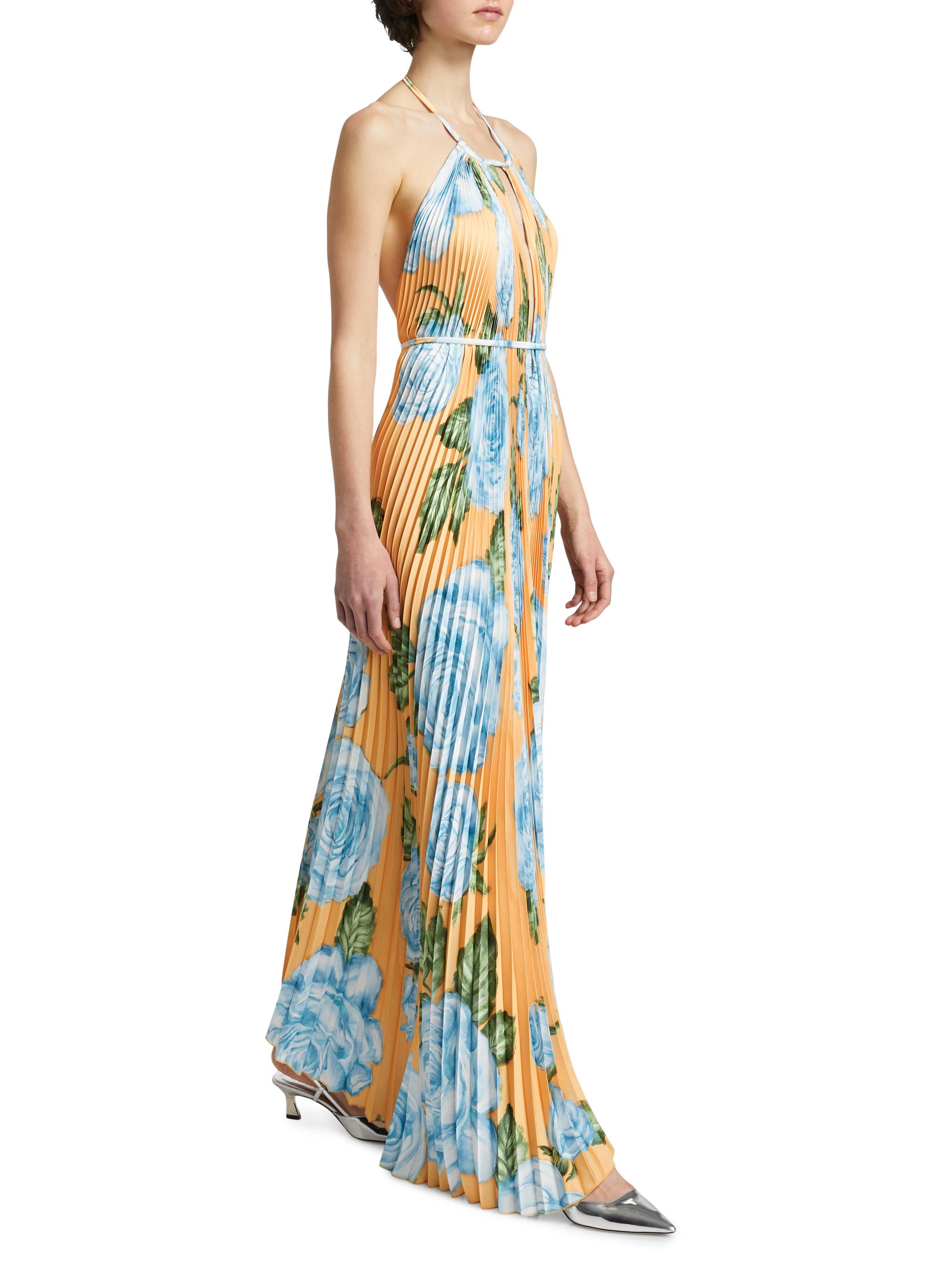 L'Ide Boheme Floral Pleated Halterneck Gown | Saks Fifth Avenue