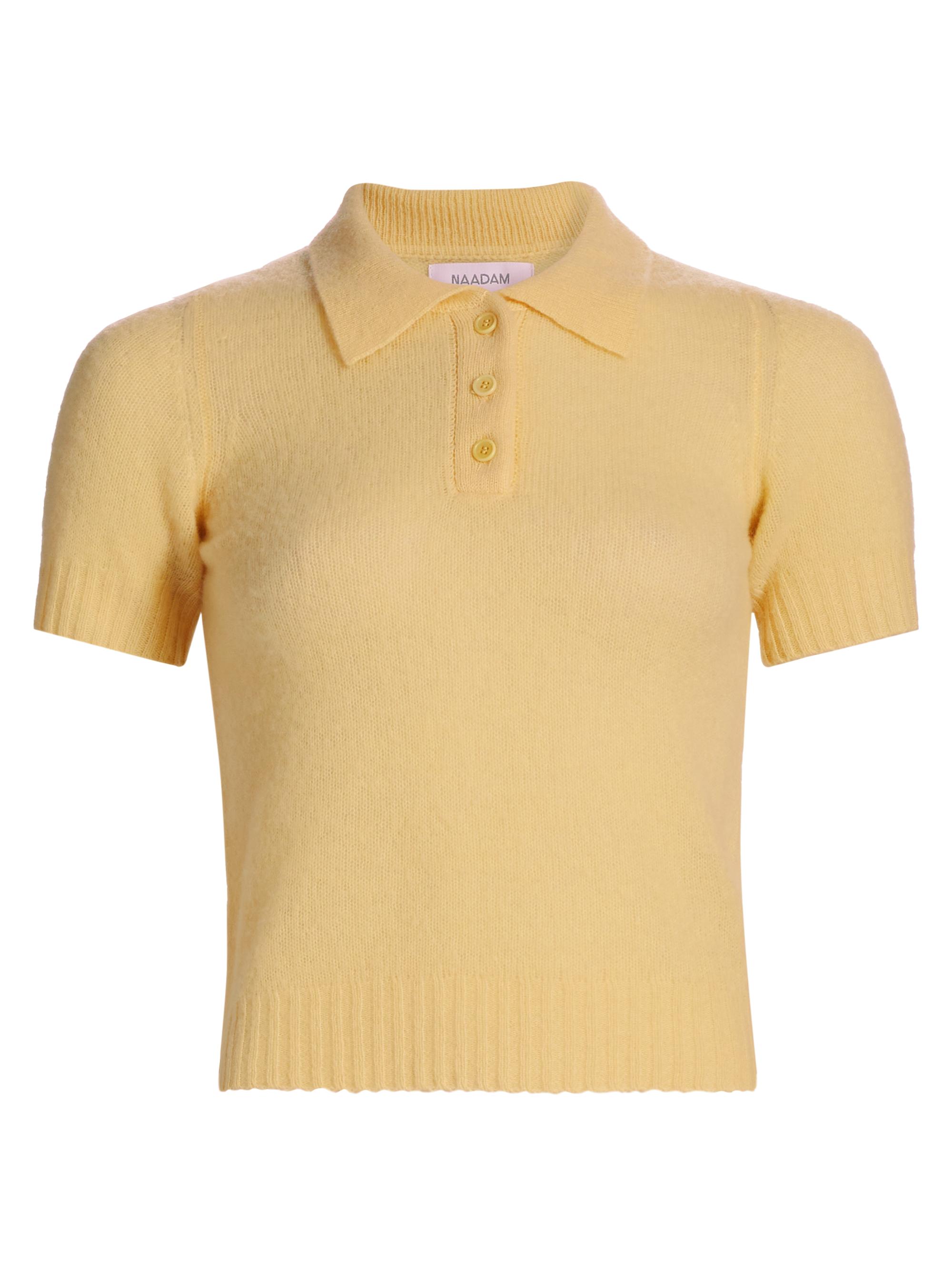 Naadam Women's Featherweight Cashmere Short-Sleeve Polo Shirt - Pale Yellow